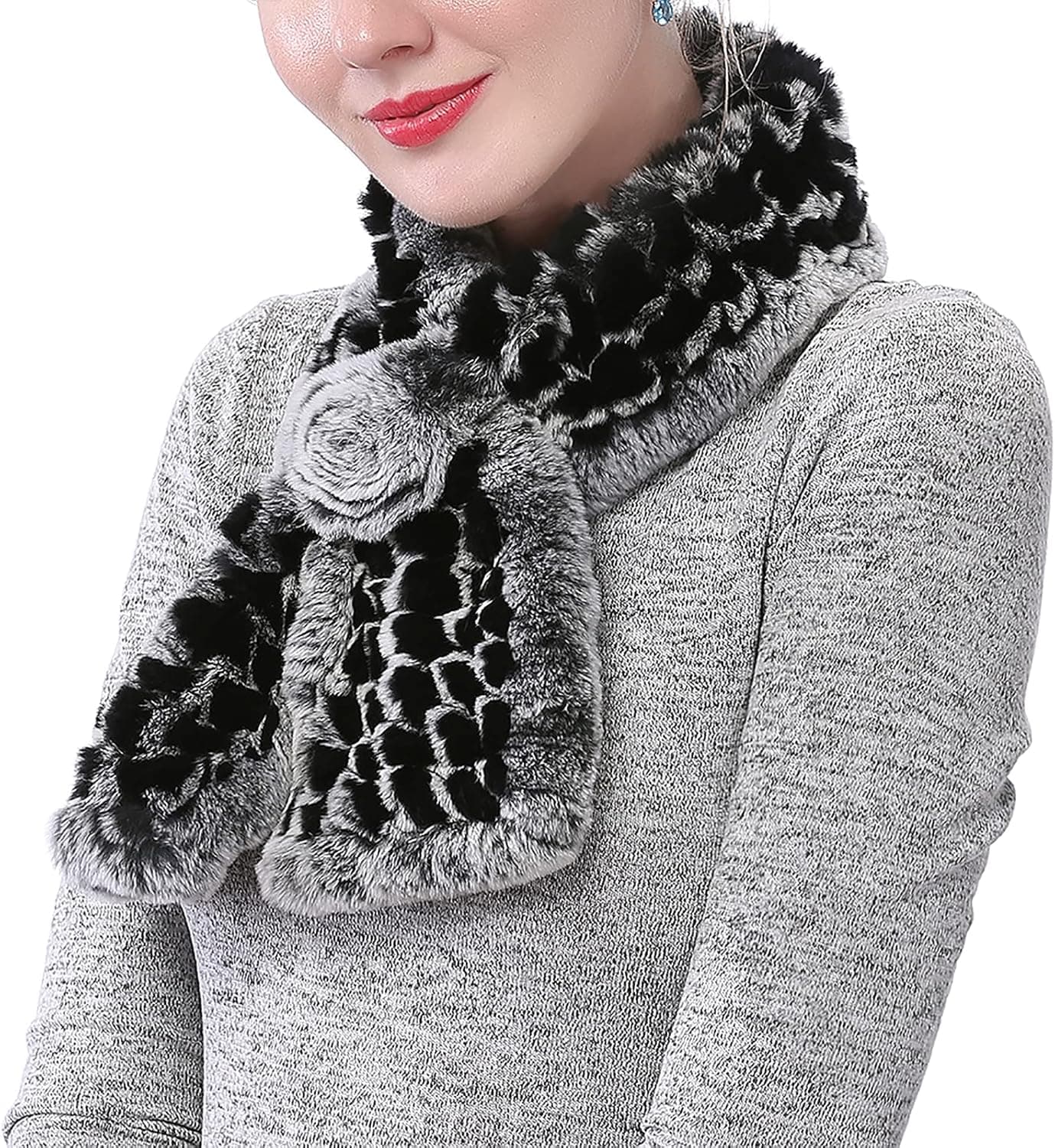 YXCFEWD Fur Scarf Women Winter Furry Real Rabbit Fur Scarf Fluffy Warm Fashion Fur Scarves for Women