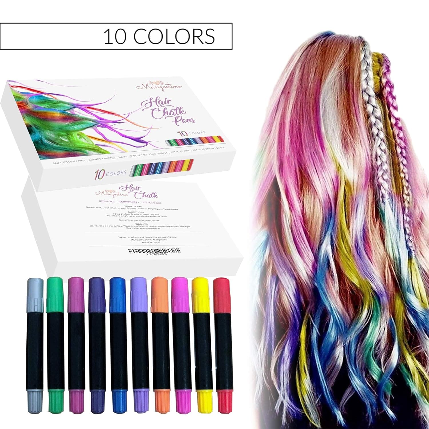 Hair Chalk for Girls With Dark Hair, 10 Colorful Temporary Hair Chalk for Kids, Ideal Birthday Gift for Teen Girls