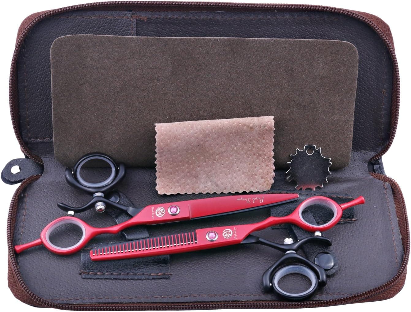 Purple Dragon 6.0" Professional Hair Scissors Barber Hairdressing Scissor Swivel Ring Shear (Red&Black)