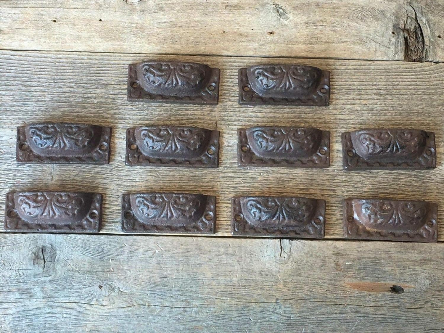 10 CAST Iron 2 7/8" Ornate PULLS Drawer Cabinet BIN Handles Rustic Vintage