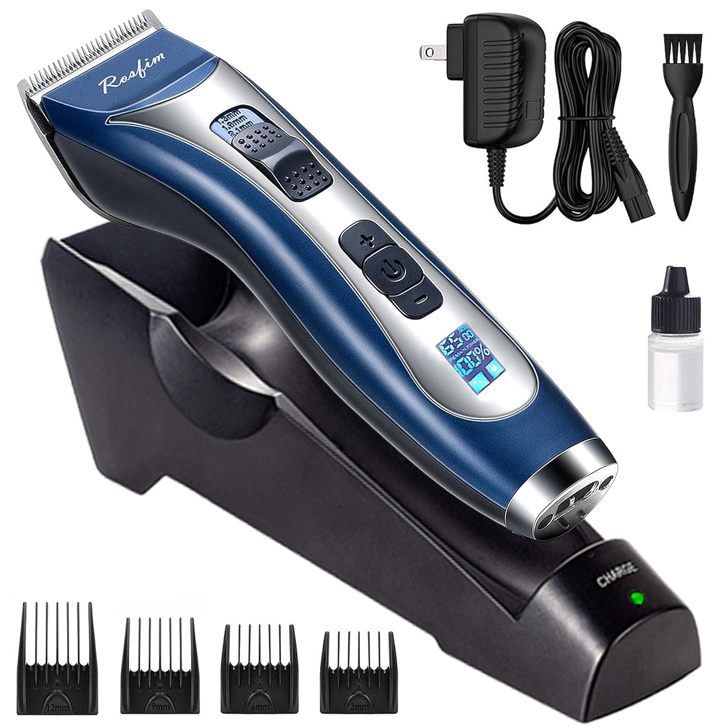 Professional Hair Clippers, Rosfim Cordless Hair Trimmer Beard Trimmer for Men Rechargeable Hair Cutting & Grooming Kit with LED Display, Charging Base