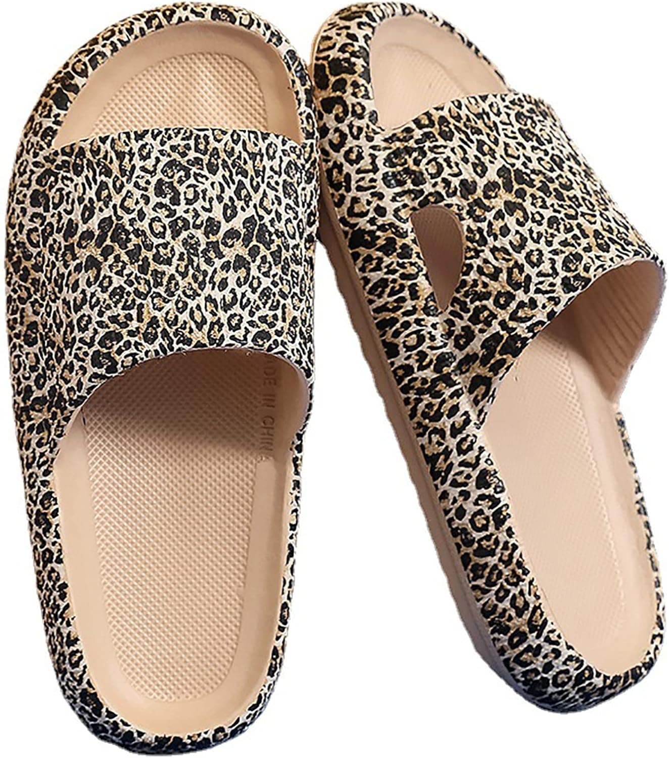 BLShaoJ Slippers for Women Indoor and Outdoor Waterproof, Summer Fashion Open Toe Thick Bottom Leopard Print Non-slip Casual Comfortable Home Beach Bathroom Shower Shoes