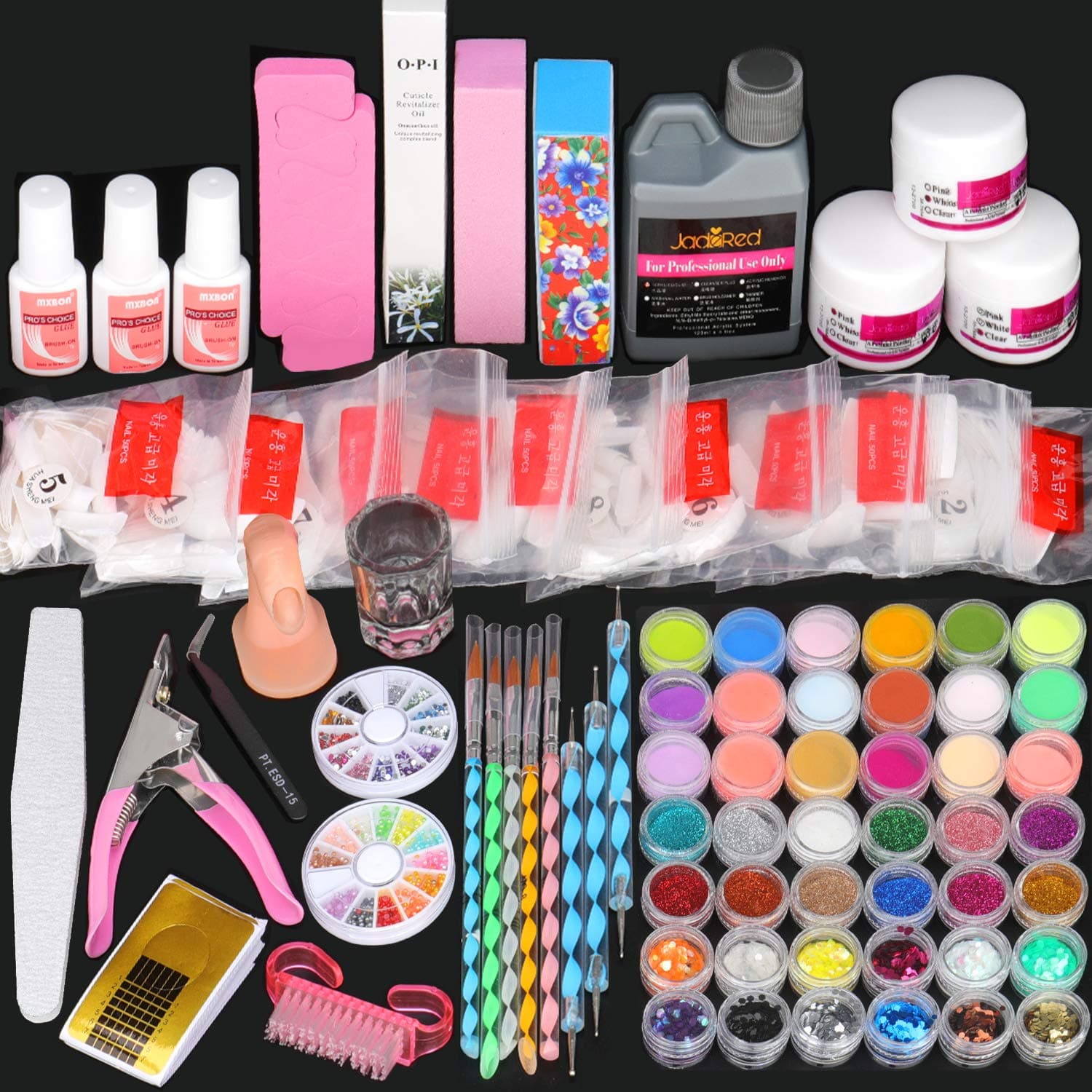 Acrylic Nail Kit with Everything Professional Colored Powder Liquid Monomer Brush Glitter and Complete Starter Set Nails Art Decoration Salon Supplies Kits Manicure Tools for Acrylic Nails Beginners