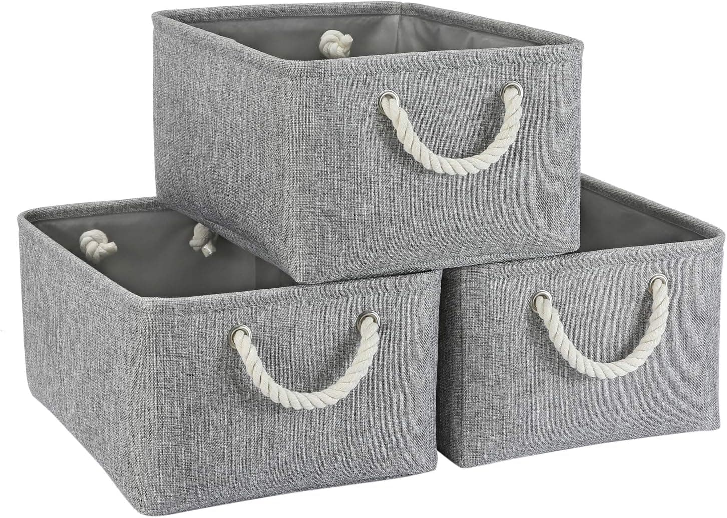 Foldable Storage Baskets for Organizing Sturdy Fabric Storage Bins for Shelves Storage Box with Handle for Home as Toy Clothes Storage (15.7x11.8x7.8 in)(Gray 3PCS)
