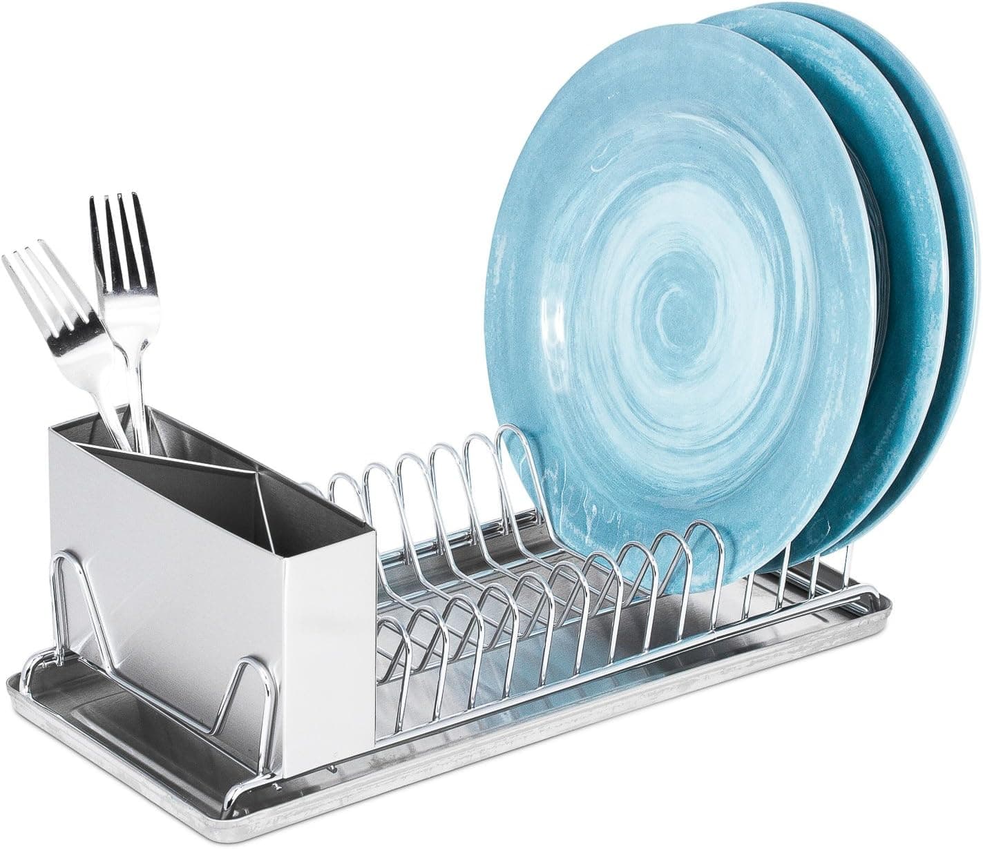Dish Drying Rack With Drain Board – Compact with Stainless Steel Utensil Holder and Dish Rack Drainboard – RV Dish Drying Rack - Dish Racks for Counter, In Sink Drying Rack