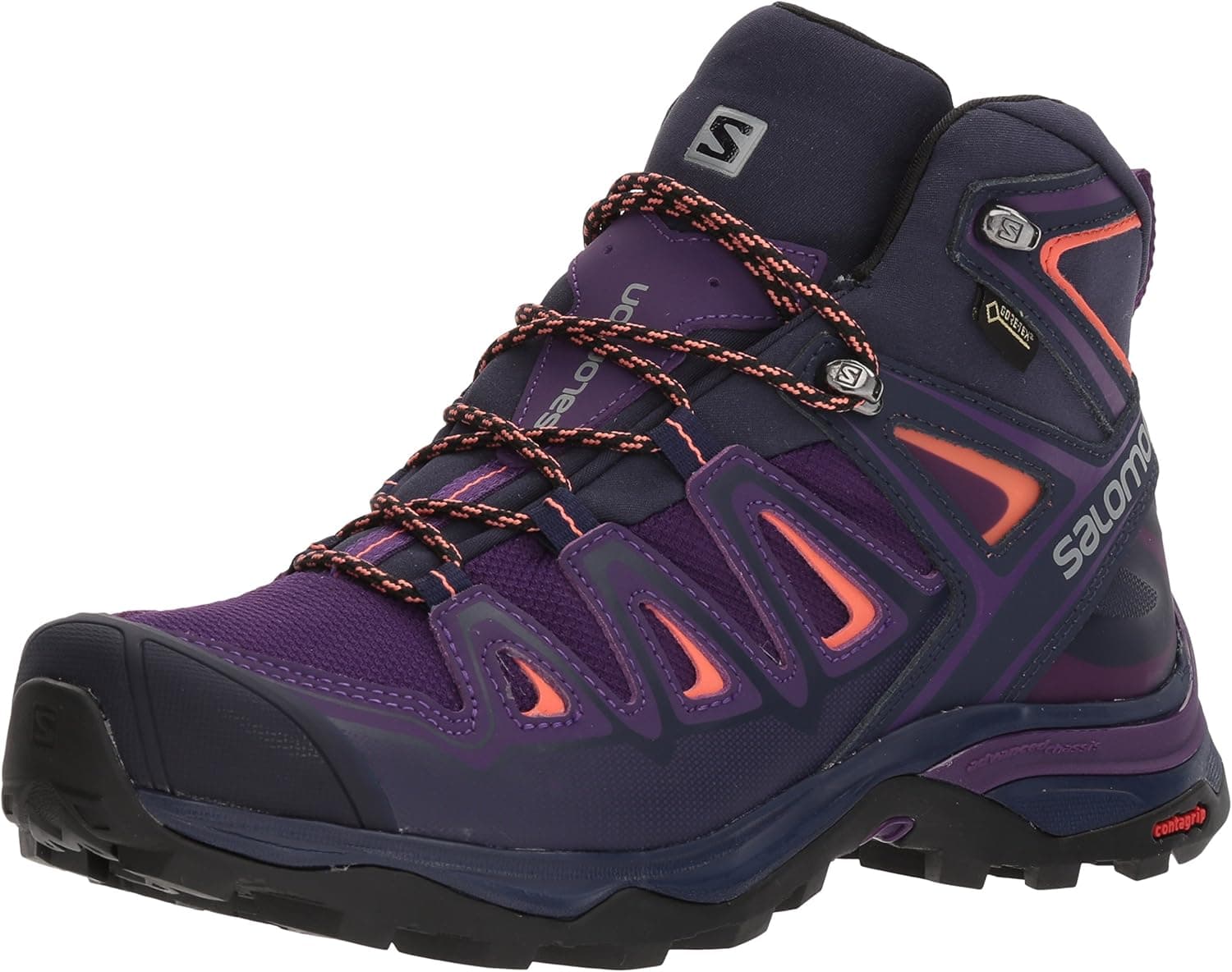 Salomon Women's X Ultra 3 MID GTX W Hiking Boots, Acai/Evening Blue/Living Coral, 9