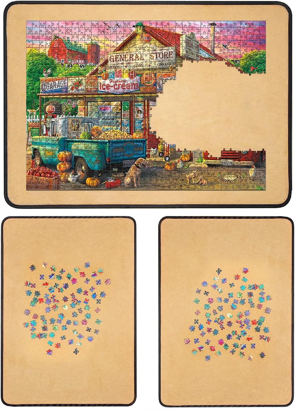 1000 Piece Jigsaw Puzzle Board Portable - 23" x 32", 2 Puzzle Trays, Non-Slip Flannelette Surface, Easy to Move - Puzzle Board with Cover for Adults
