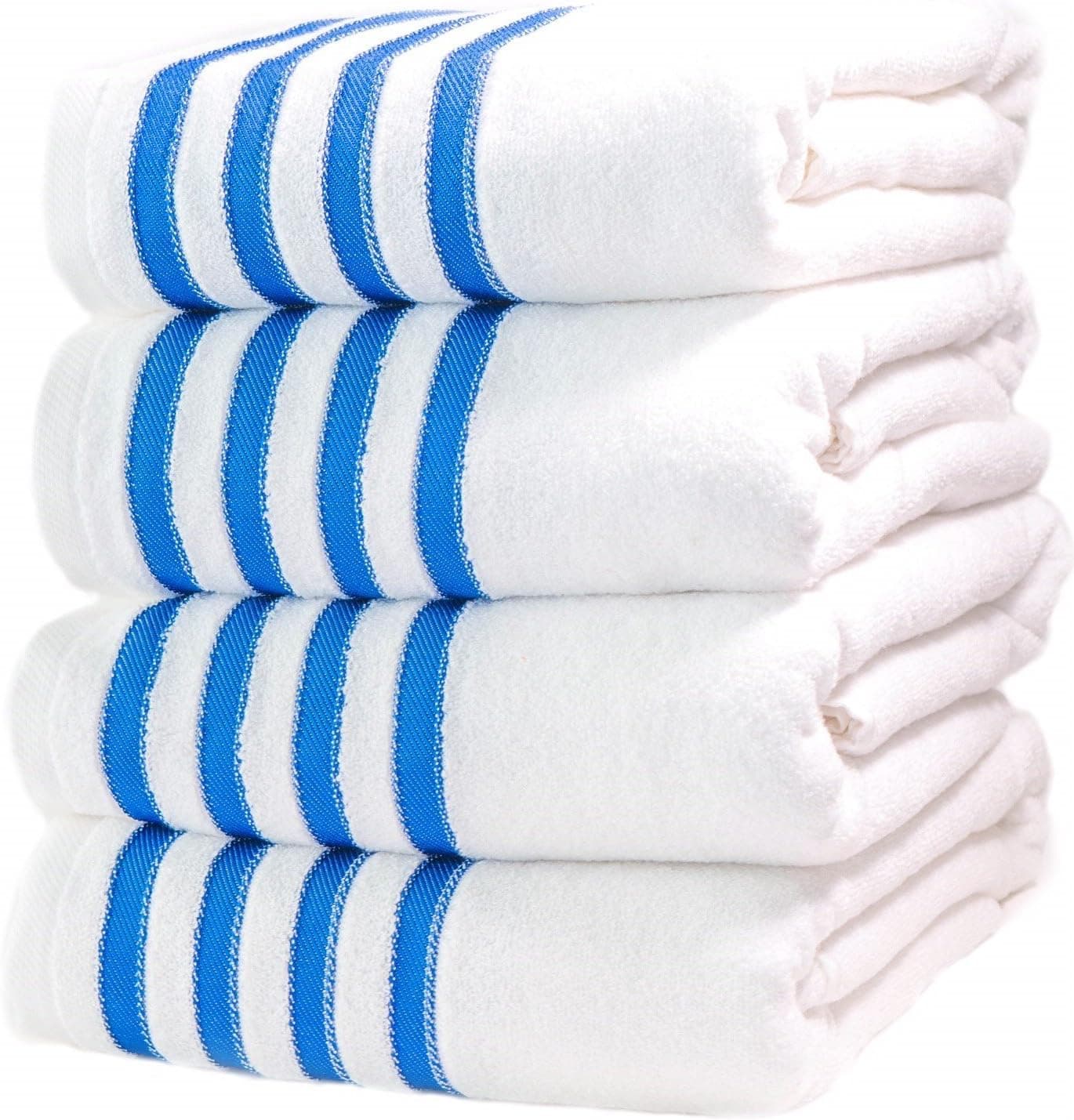 4 Premium Oversized Pool/Beach Towels. 5 Star Resort Luxury with Durable Ringspun 2 ply 100% USA Cotton Loops and Fadeproof Stripes. Large 35x70.