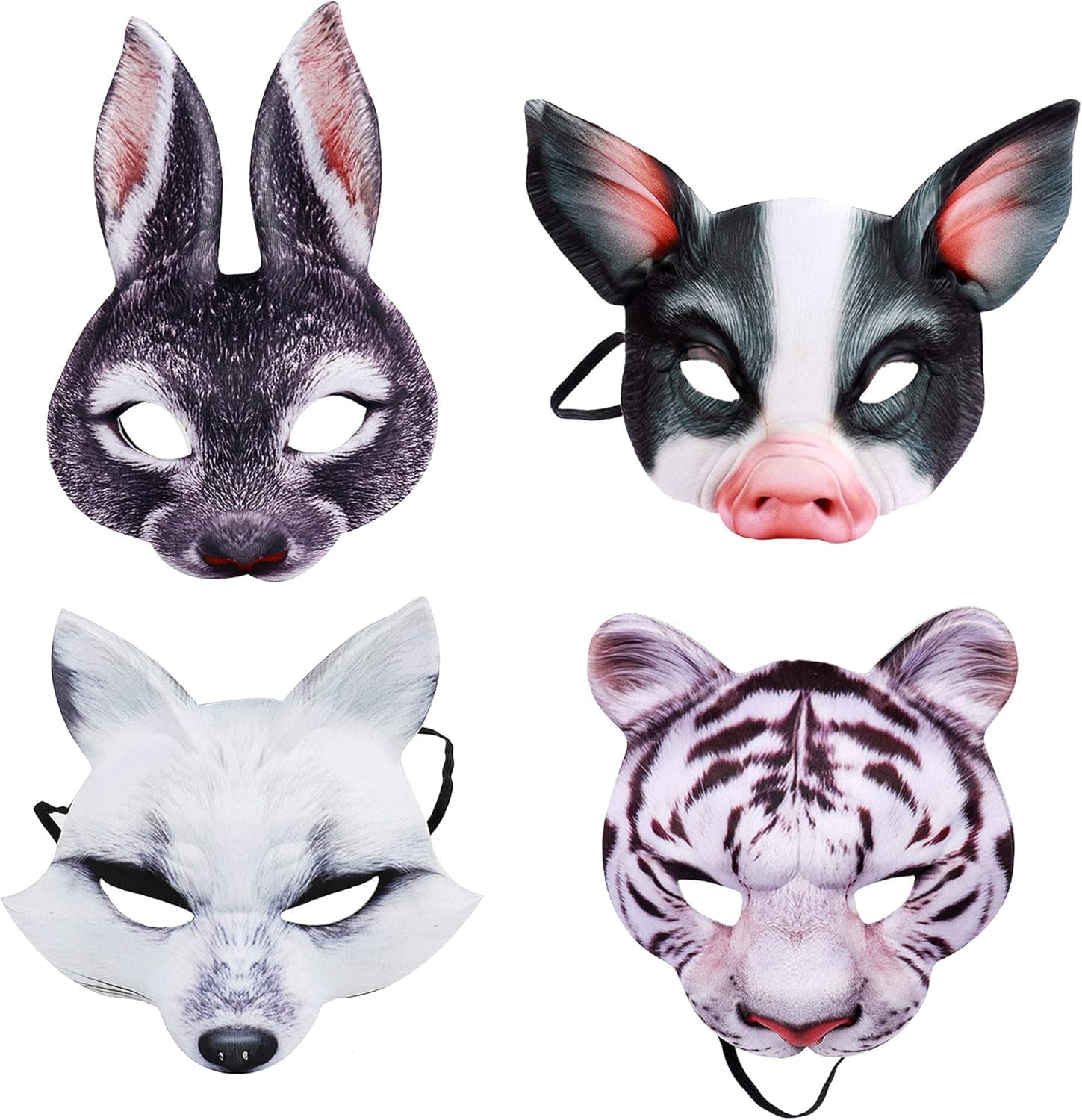 Bbiamsleep Halloween Mask Cosplay Half Mask Animal Face Mask Party Mask,Set of 4(Pig,Fox,Rabbit,Tiger)