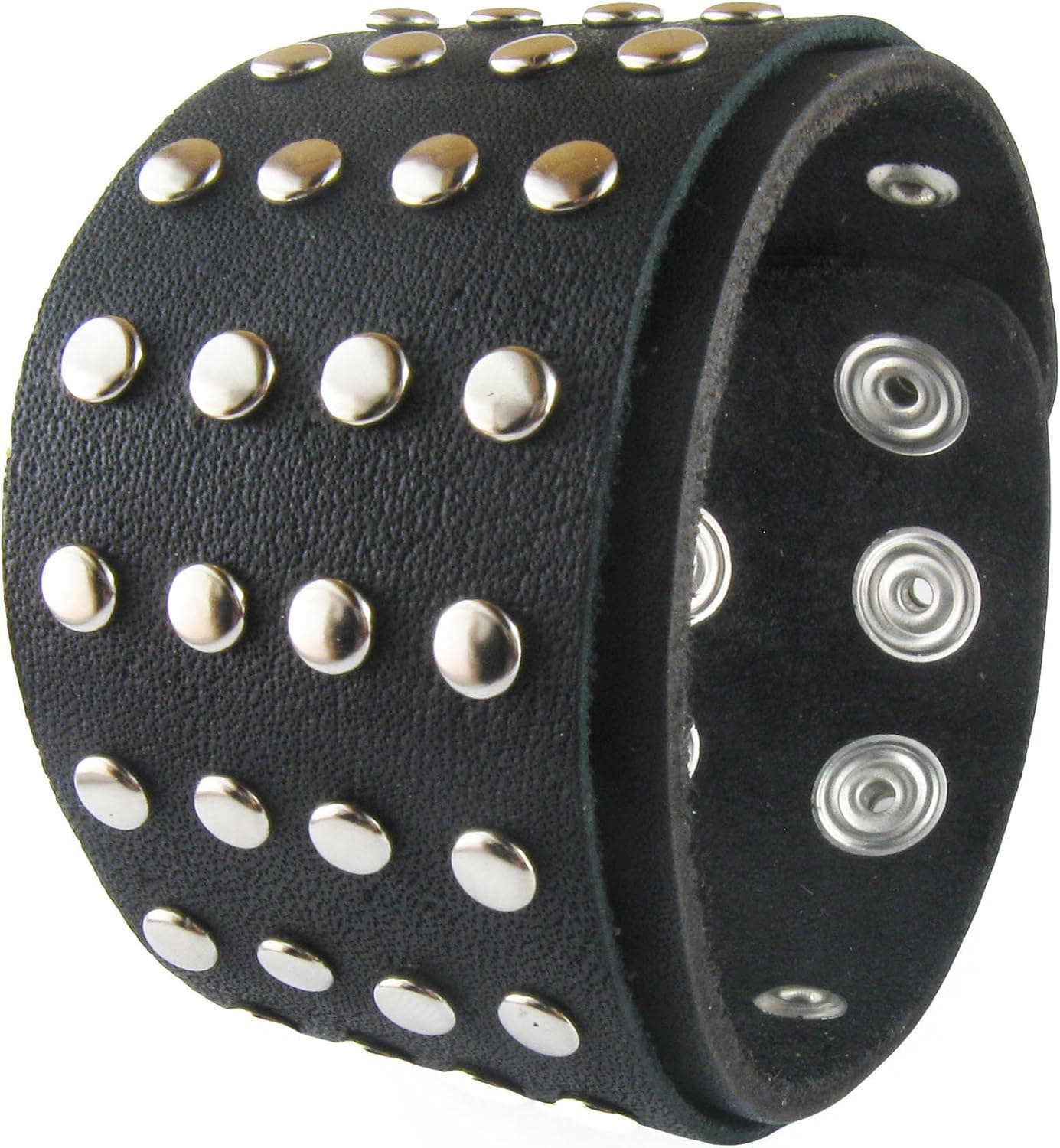 (LSB001) 1.8" Wide Black Studded Punk Rock Biker Leather Bracelet Bangle Bracelet Cuff Wristband for Men Women Boys Girls Unisex - Adjustable