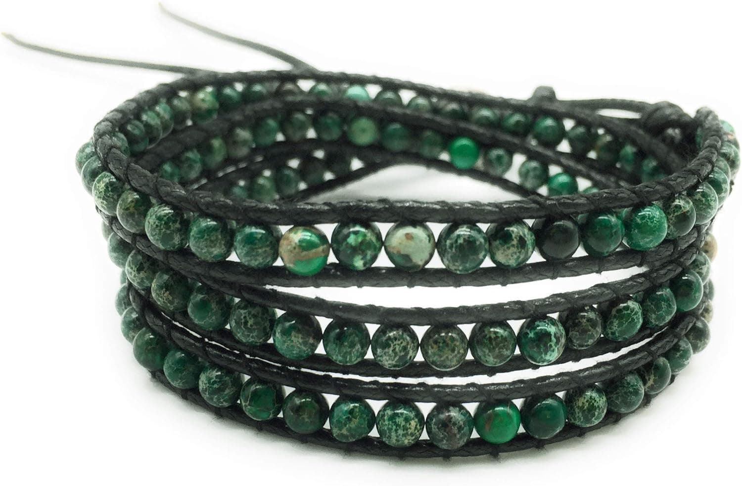 xinpeng Handmade Alloy Leather Natural Stone Bead Statement Bracelet Bangle Cuff Rope 3 Wrap Adjustable Jewelry Collection