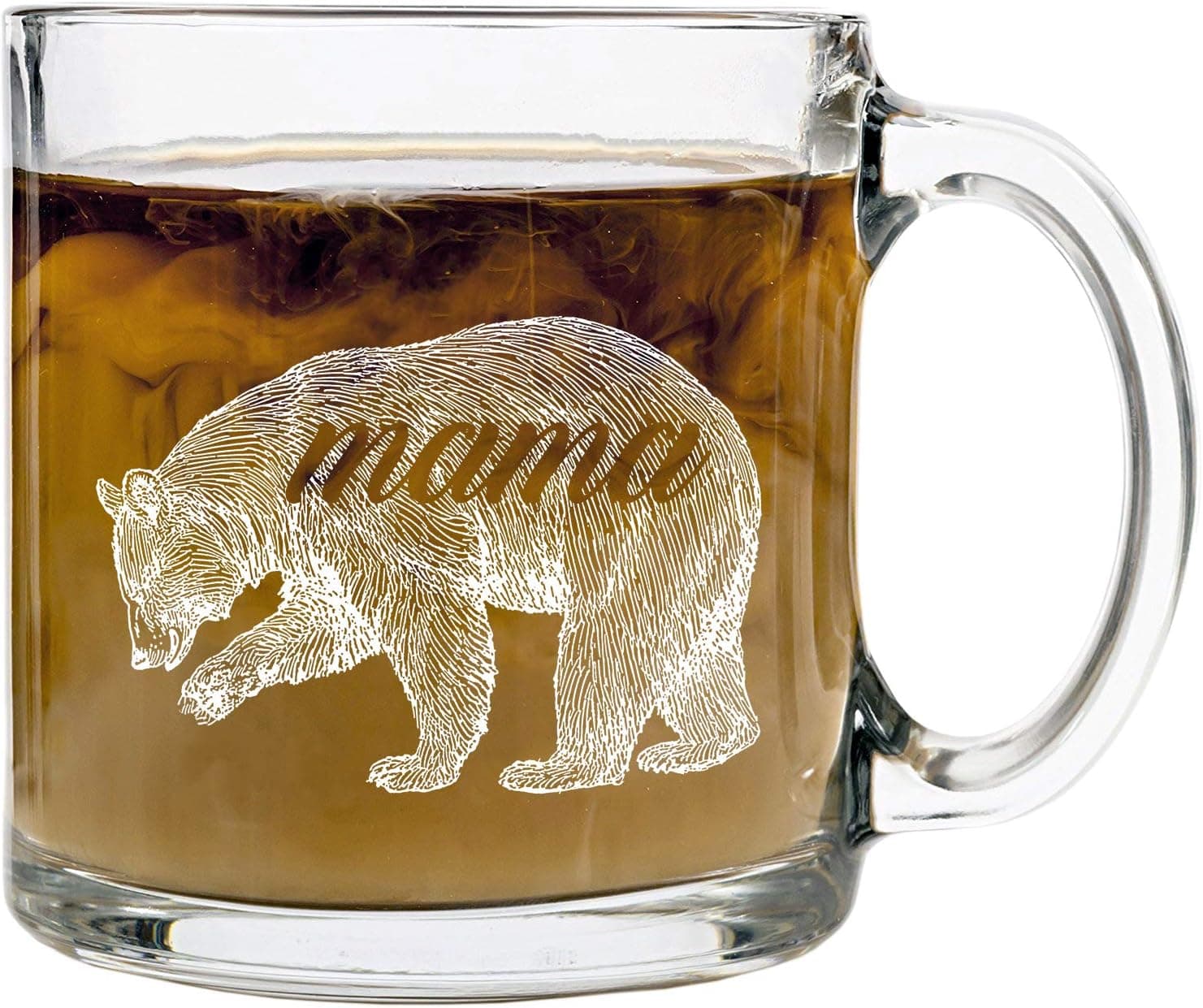 Funny Glass Coffee Mugs for Women & Men, 13oz –"Mama Bear" Mug for Tea & Coffee Lovers. Best Office Cup, Unique Gift Idea for Women and All Moms