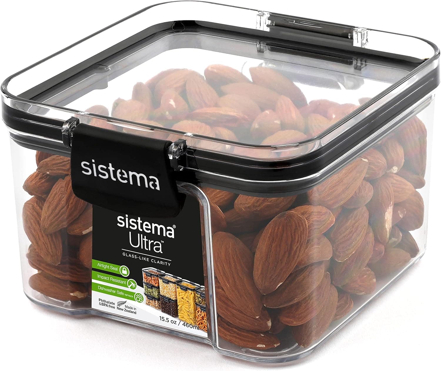Sistema Tritan Ultra Collection Square Storage Container, 1.9 Cup/15.5 Ounce, Clear with White/Gray