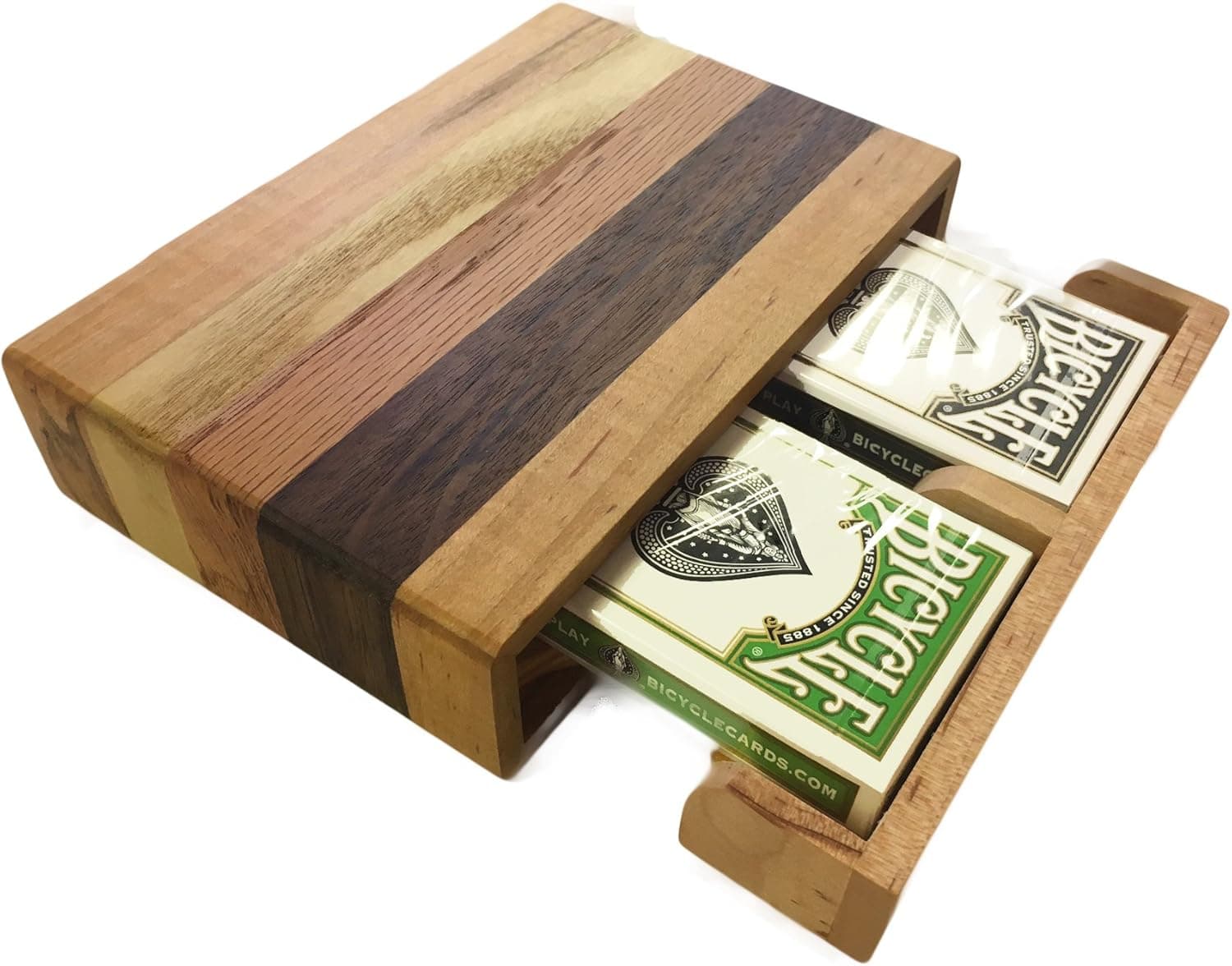 Baron Barclay Handcrafted Wooden Playing Card Storage Box - Includes Two Decks of Bicycle Cards