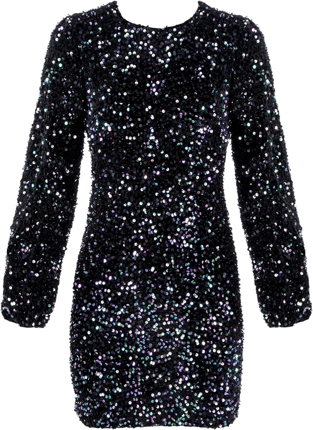 Womens Dark Mermaid Black Purple and Blue Glitter Sequin Longsleeve Cocktail Dress