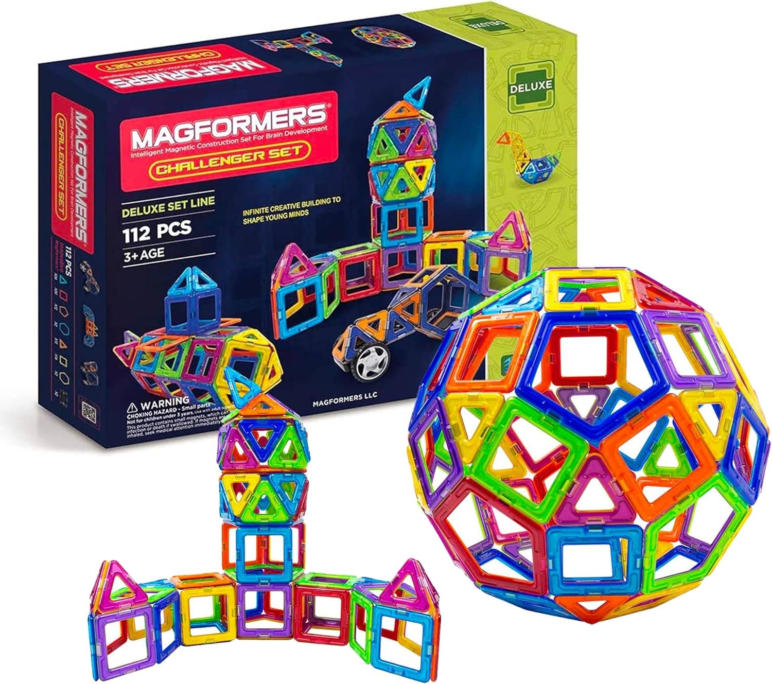 Magformers Challenger Set (112-pieces) Deluxe Magnetic Building Blocks, Educational Magnetic Tiles Kit , Magnetic Construction shapes STEM Toy Set - 63077