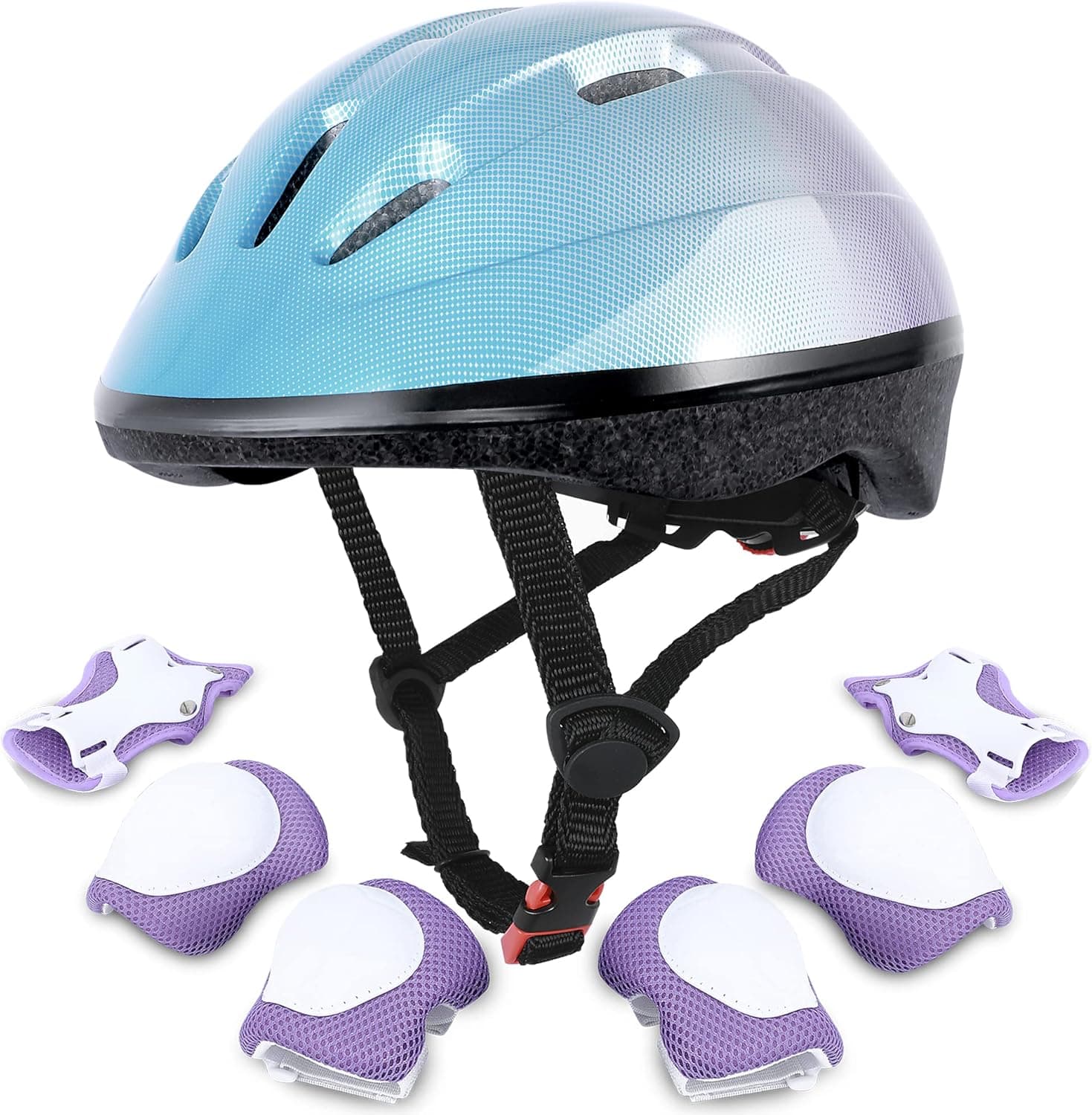 Fikomash Kids Helmet Adjustable Toddler Bike Helmet Pad Set for 3-5-8 Years Boys Girls with Knee and Elbow Pads Wrist Guards for Skateboard Skating Roller Skates Bicycle Protective Gear Set