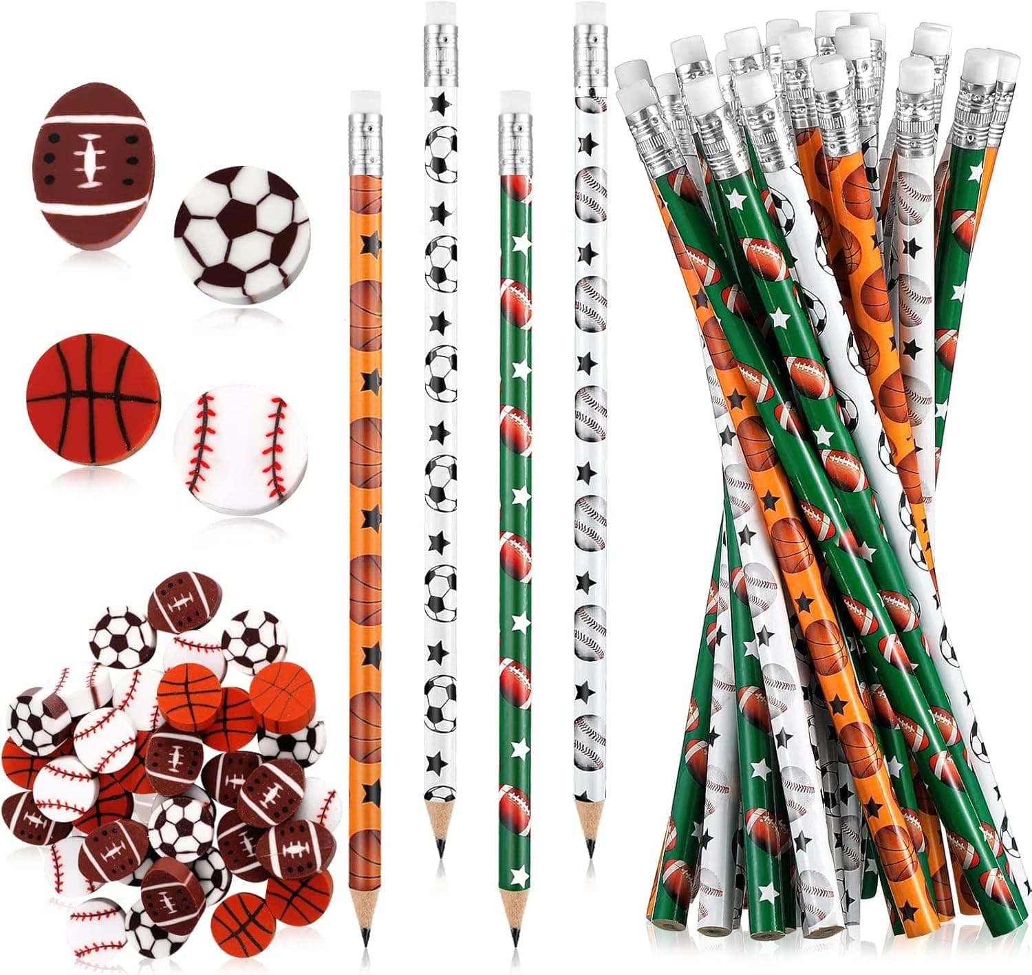 36 Pcs Sports Pencils and 36 Pcs Sports Ball Erasers Fun Wooden Pencils with Sports Eraser for Kids Sports Themed Birthday Party Favors School Office Supplies (Sports)
