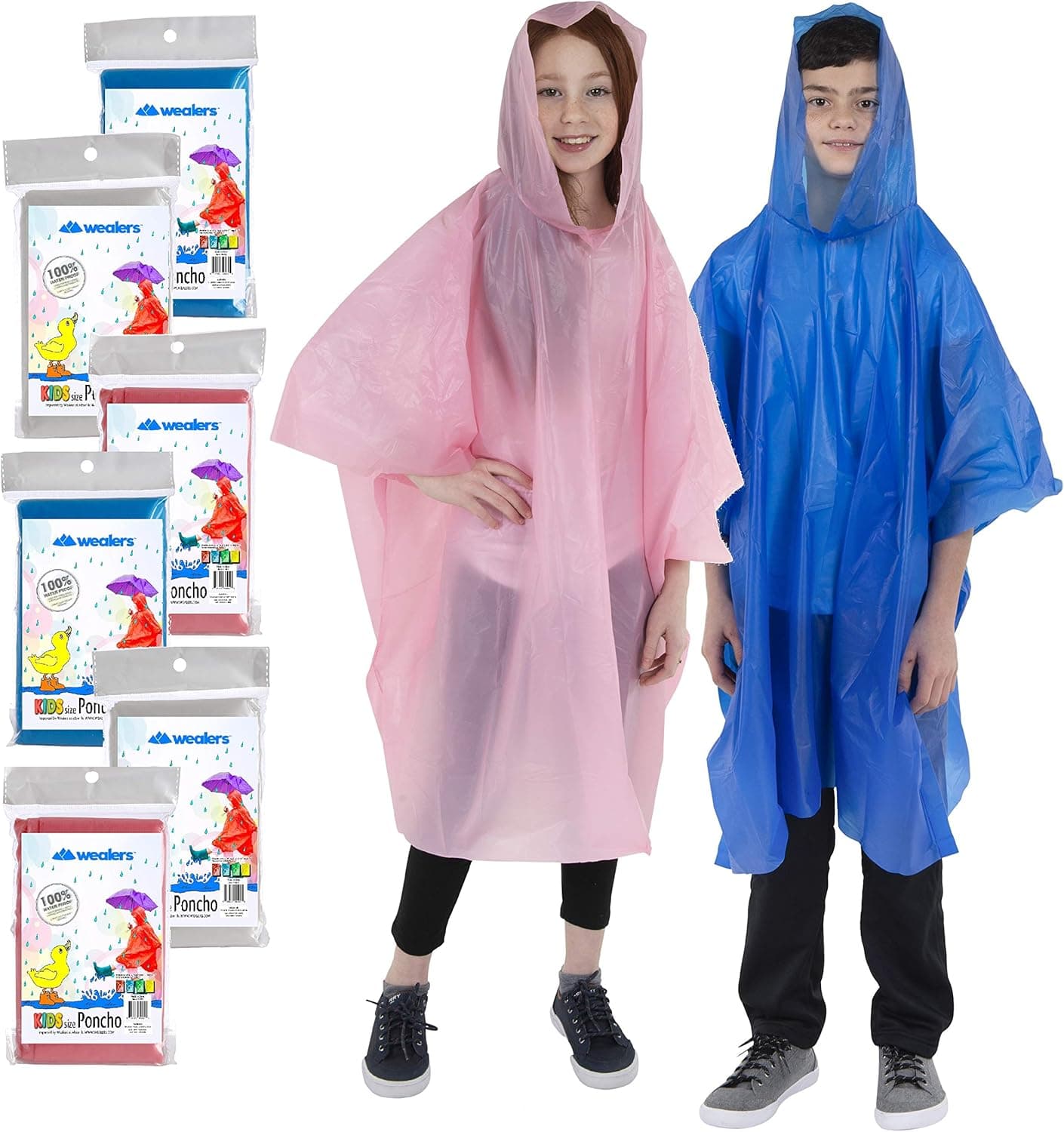Wealers Emergency Kids Rain Poncho Breathable Thick Eva Material Pink 6 Pack