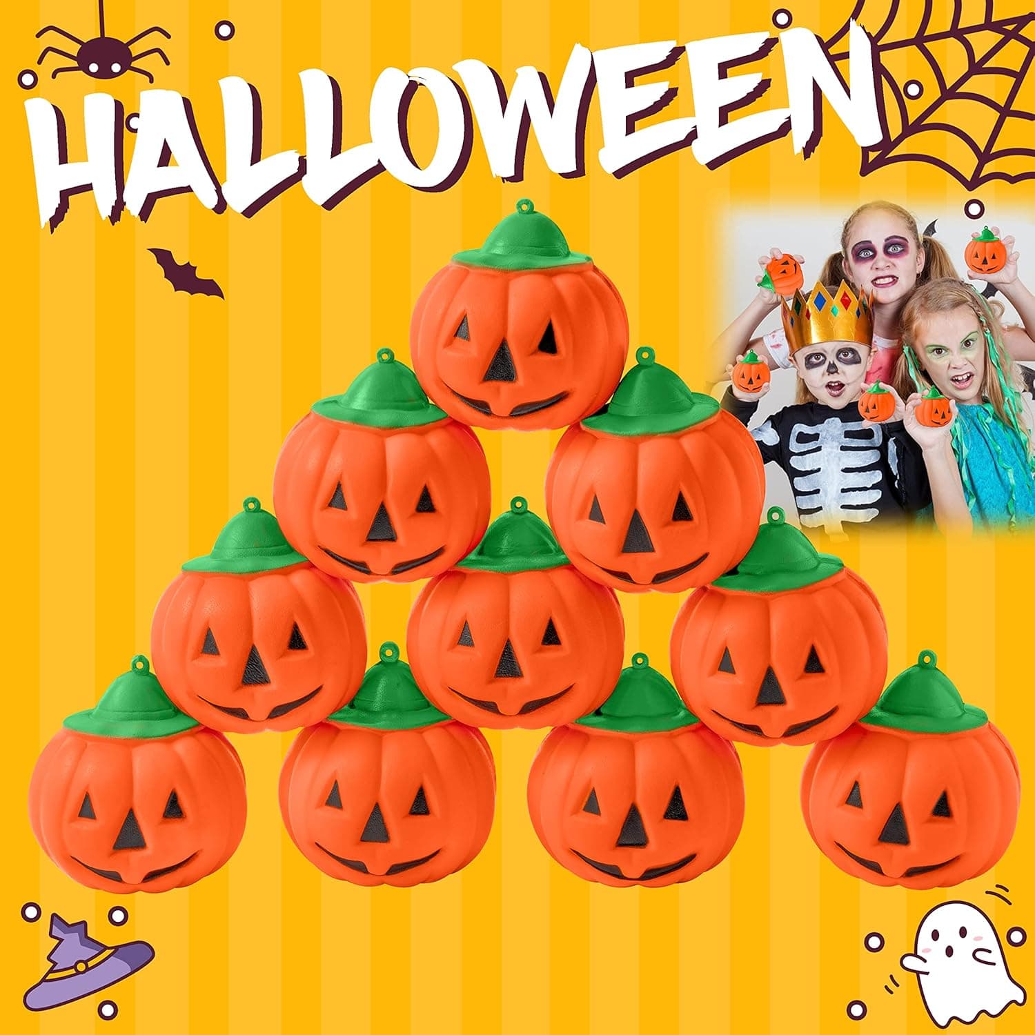 R Horse 10Pcs Halloween Pumpkin Squeeze Toy Set Kawaii Cream Scented Slow Rising Decompression Relief Toys for Kids Decorations Gift