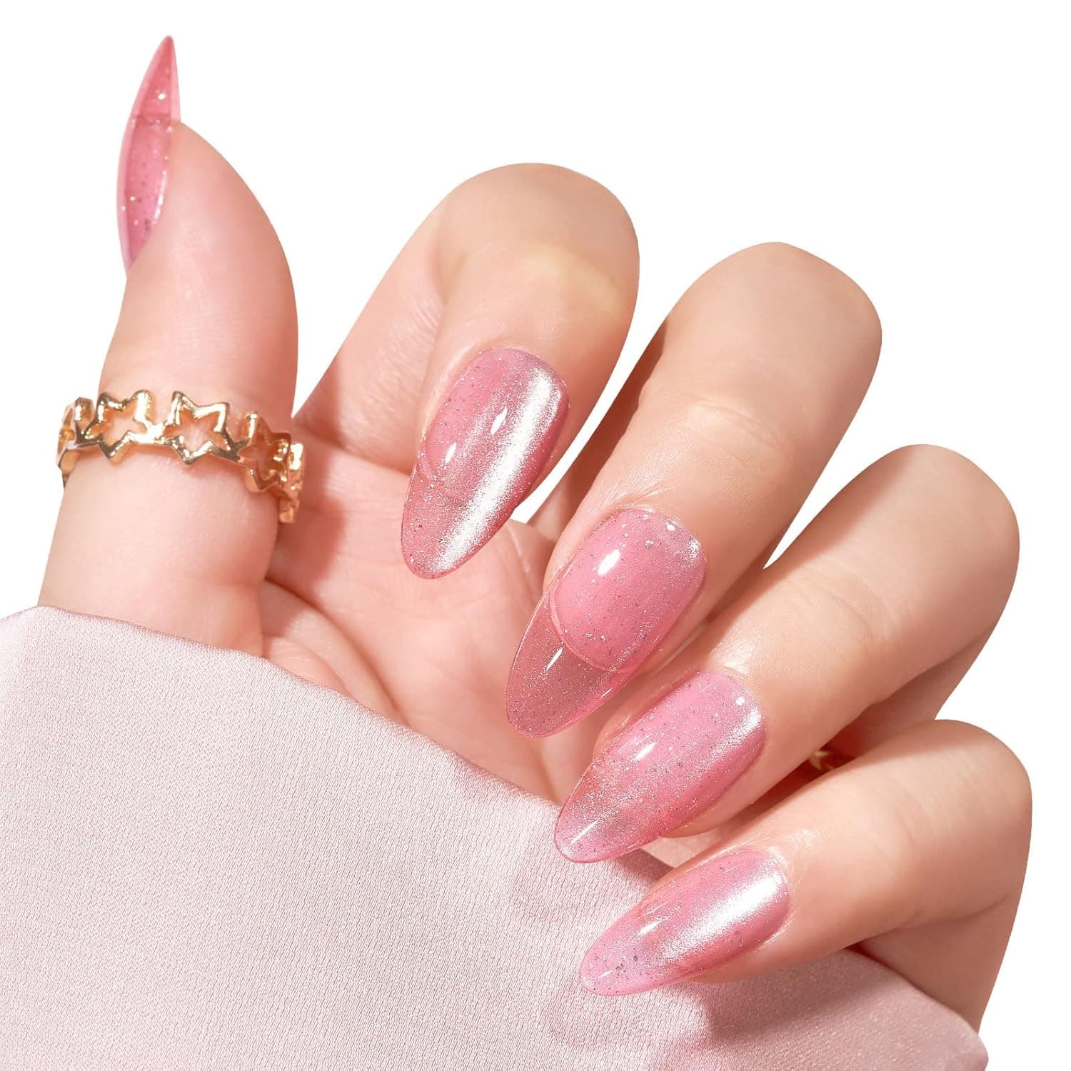 Press On Nails Short - Made by Soft Gel Fit Perfectly, BTArtbox Jelly Square Fake Nail with Nail Glue, Reusable Semi-Transparent Stick On Nails in 15 Sizes - 30 Nail Kit, Juicy Peach