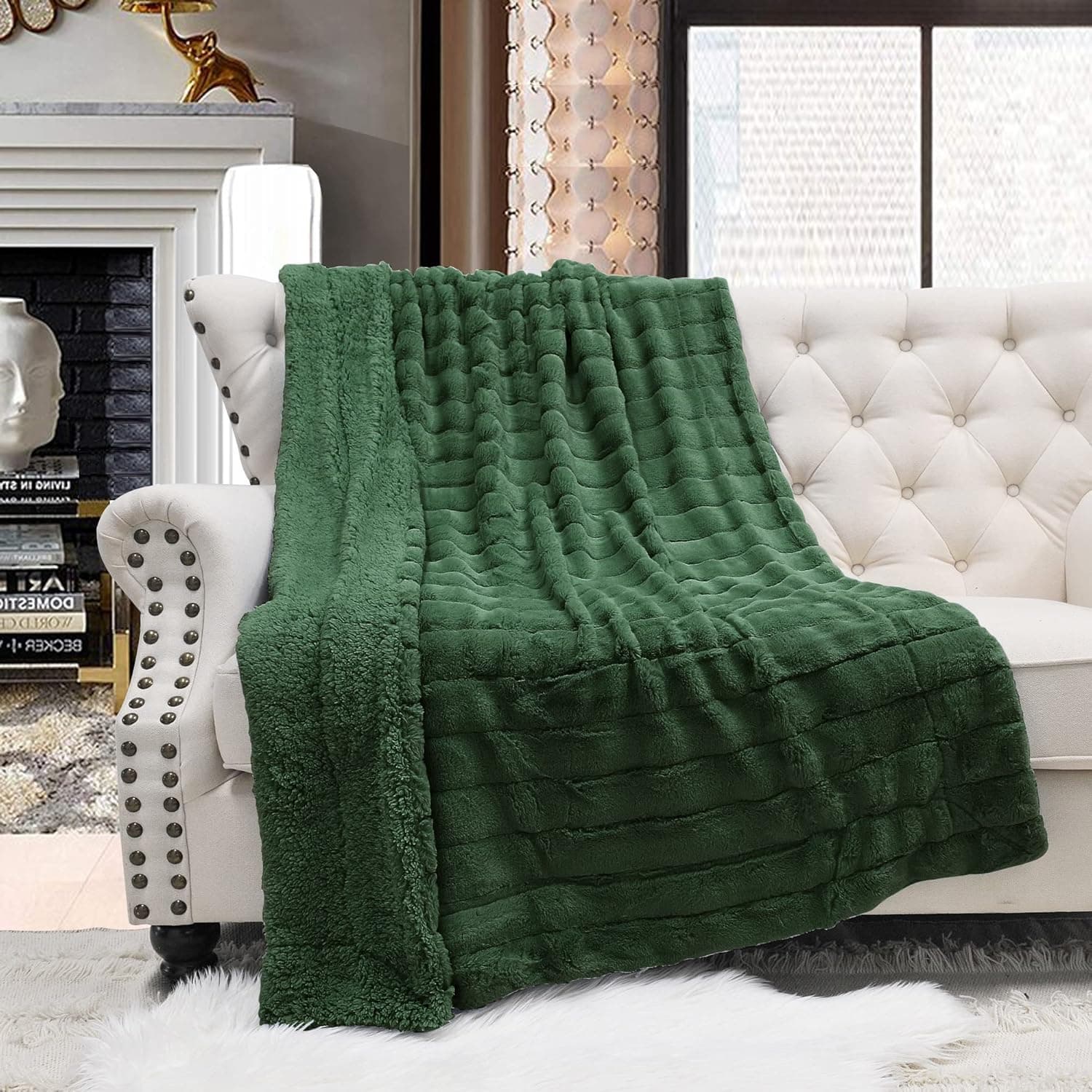 Home Soft Things Super Mink Faux Fur Throw, 60'' x 80'', Eden, Luxurious Fluffy Cozy Elegant Throw with Sherpa Backing Fuzzy Throw for Couch Living Room Bedroom Home Décor