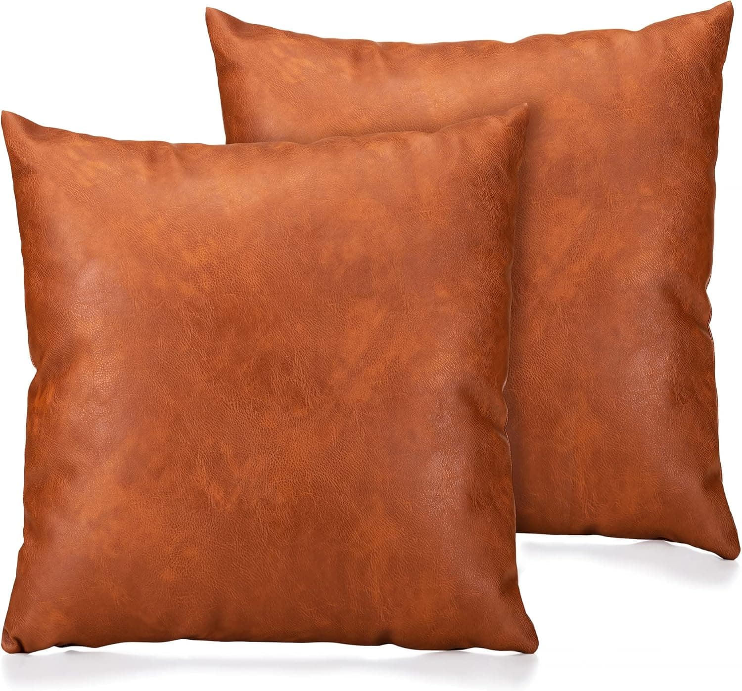 YURICO Faux Leather Throw Pillow Covers,Set of 2 Brown 22x22 inch Lumbar Pillows Modern Light Luxury Simplicity Style Decorative Suitable for Living Room Sofa Bed Bedroom (Brown, 22 * 22Inch)