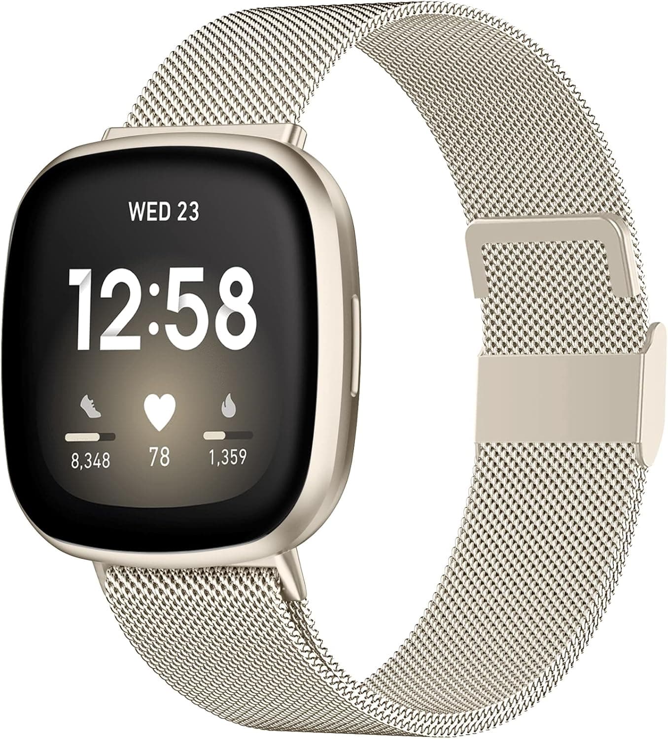 ZWGKKYGYH Compatible with Fitbit Sense 2 Bands Women Men and Fitbit Versa 4 Sense Versa 3 Band, Stainless Steel Mesh Metal Strap Replacement Accessories for Sense 2/Versa 4 Smartwatch, Large StarLight