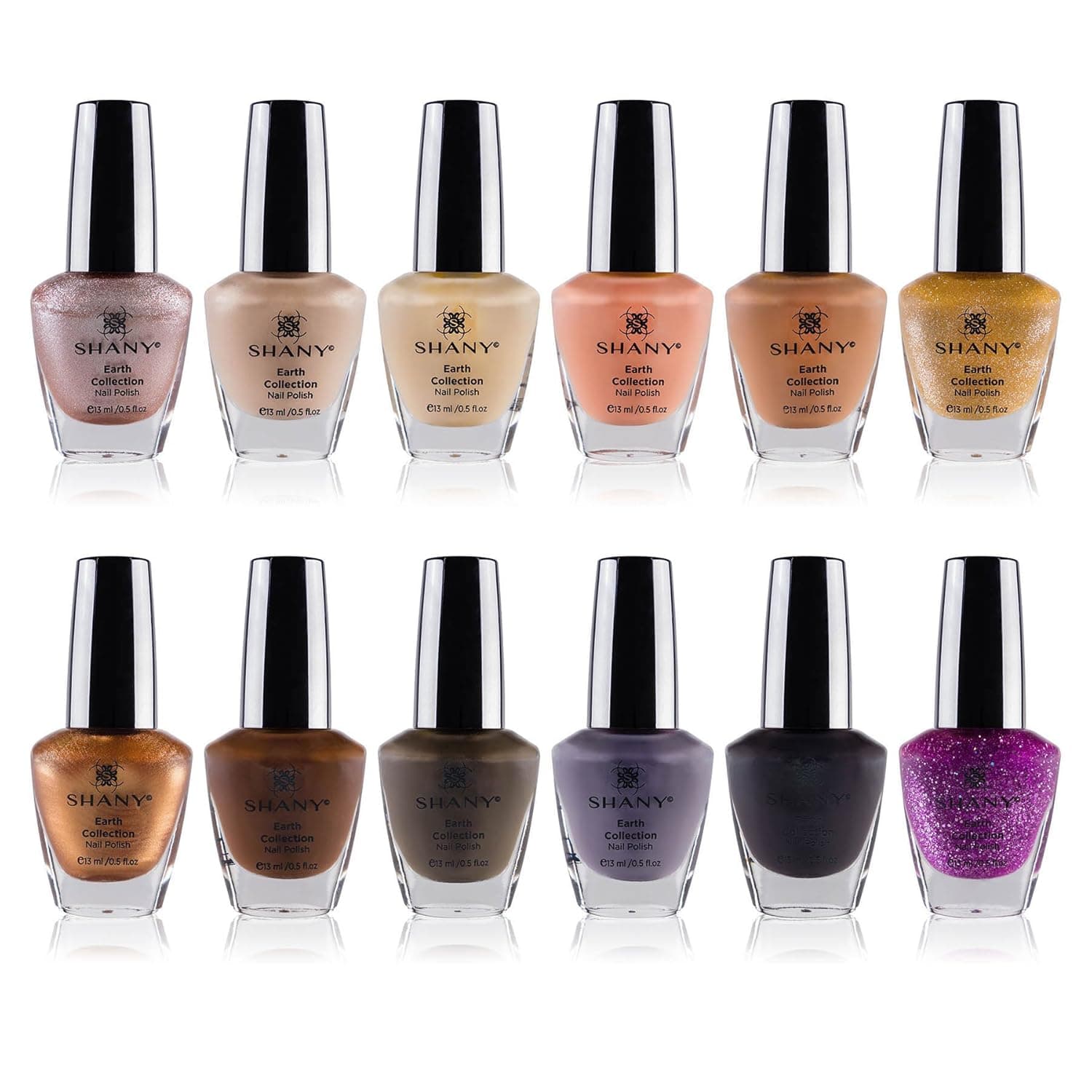 SHANY Cosmetics Nail Polish Set - 12 Nude and Natural Shades in Gorgeous Semi Glossy and Shimmery Finishes - Earth Collection