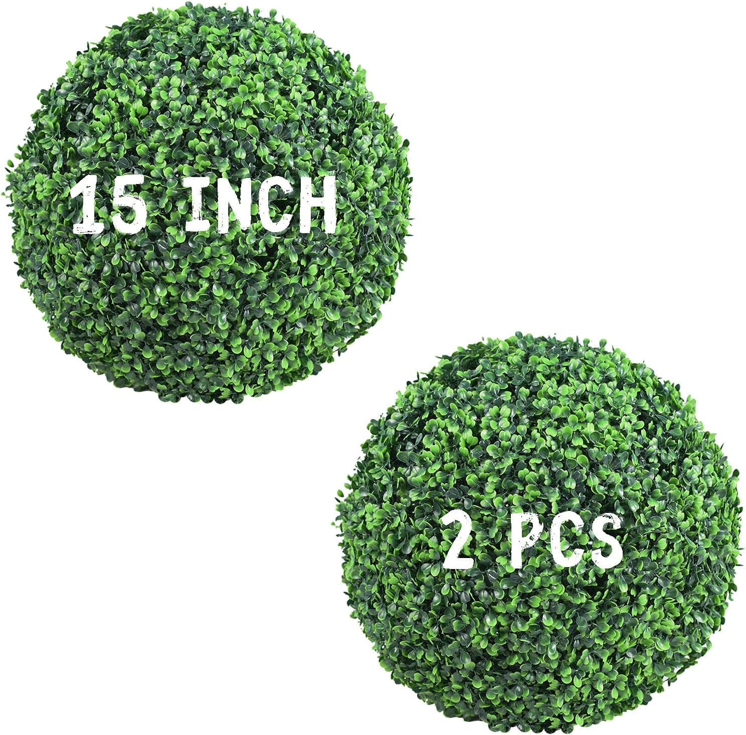 Decwin 2 Pcs 15 Inch 4 Layers Artificial Boxwood Ball Small Topiary Balls UV-Proof Round Greenery Balls for Indoor Outdoor Garden Backyard Decor (2 Pcs, 15 Inch - Assembly Needed)