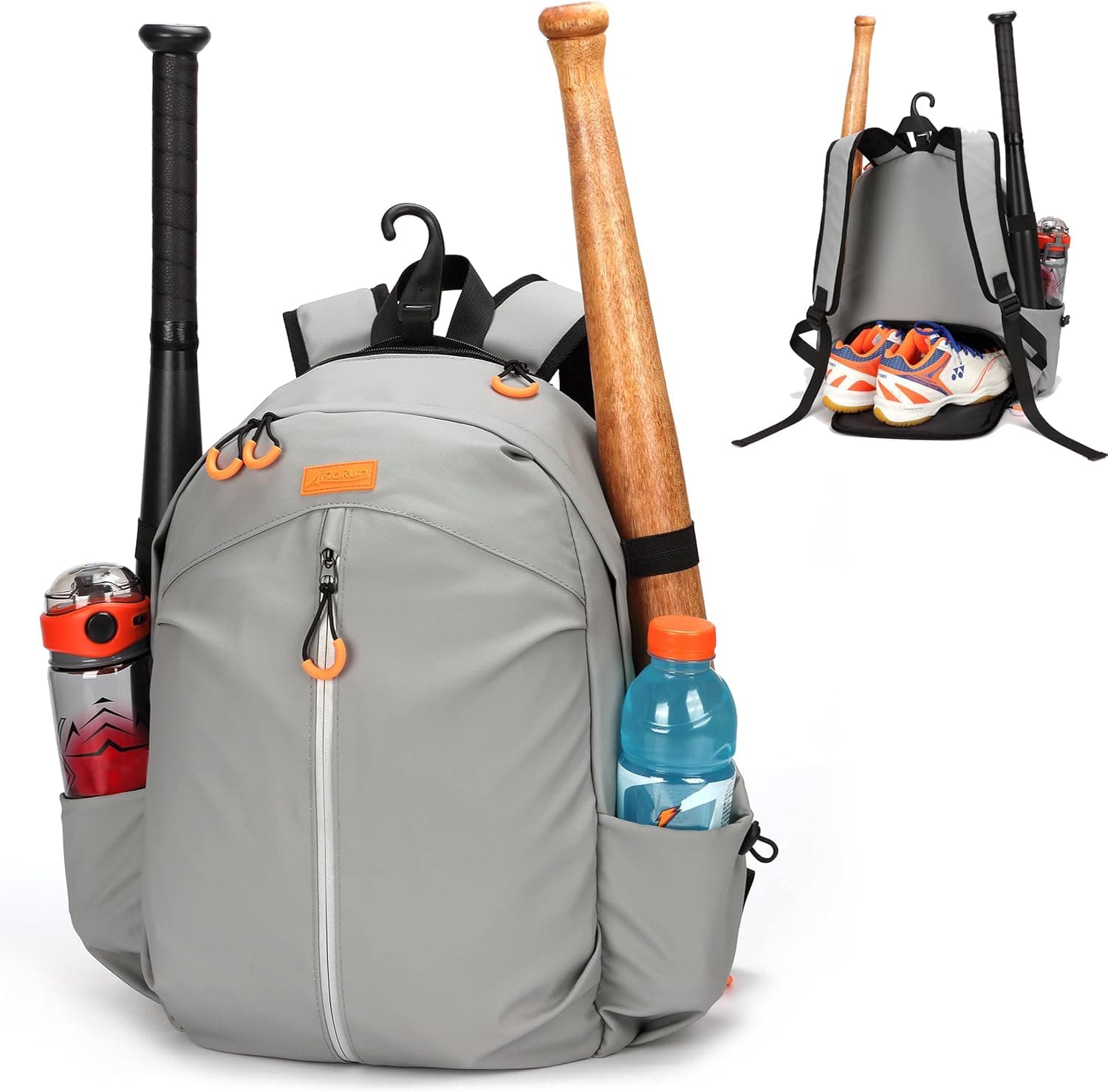 Youth Baseball Bat Bag - Backpack for Baseball - Shoes Compartment and Fence Hook Holds Helmets, Shoes, Glove, Bat for Boys and Girls