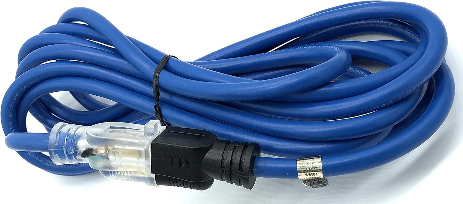 Rugged Illuminated Extension Cord SJTOW Blue (Extension Cord) (15 FT, 12AWG SJT)
