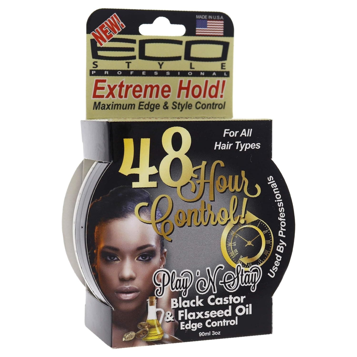 Ecoco Eco Playn Stay Edge Control Gel - Black Castor And Flaxseed Oil - Fortifies Hair - Extreme Hold And High Shine - Promotes Healthy Scalp - Repairs Damaged Hair - For All Hair Types - 3 Oz