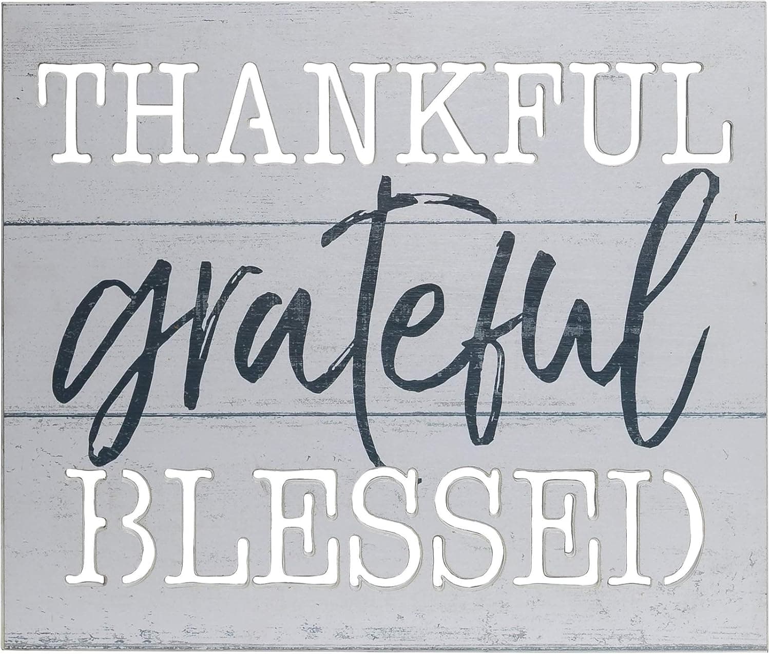 Thankful Grateful Blessed Wood Plank Wall Art