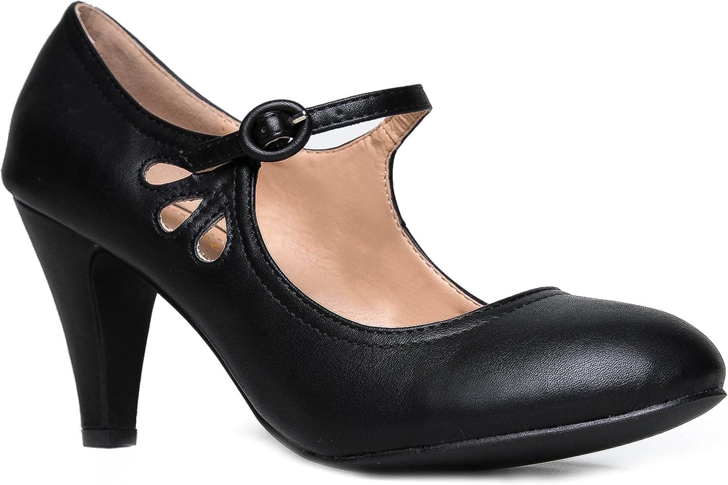 Kitten Heels Mary Jane Pumps By Zooshoo- Adorable Vintage Shoes- Unique Round Toe Design With An Adjustable Strap,Black Pu,7 B(M) US
