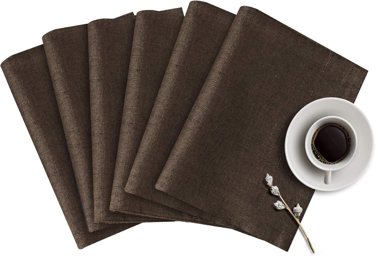 subrtex Linen Placemats for Dinning Room Set of 6 Slubbed Woven Non-Slip Insulation Square Washable Table Mats(Chocolate), 6 PIECES
