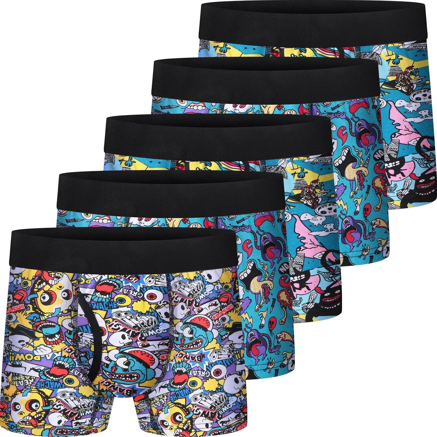 CONKEND Boys Boxer Briefs,Cotton Toddler Underwear Breathable Mesh Performance Sport Big Boy Boxer Briefs with Fly 5Pack