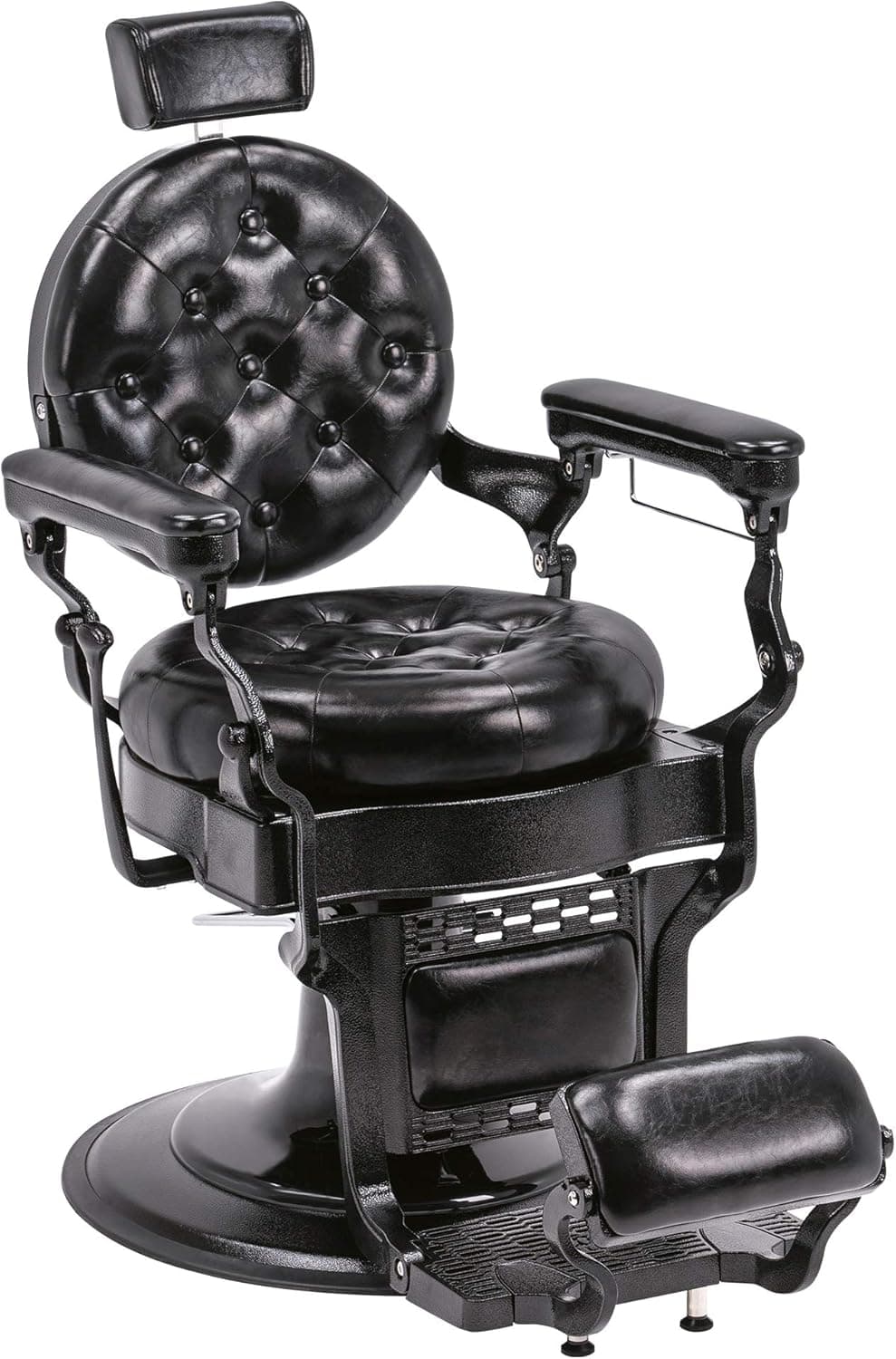 BarberPub Vintage Barber Chair Heavy Duty Metal Frame All Purpose Hydraulic Recline Salon Beauty Spa Equipment 2947 (Black with Black Frame)