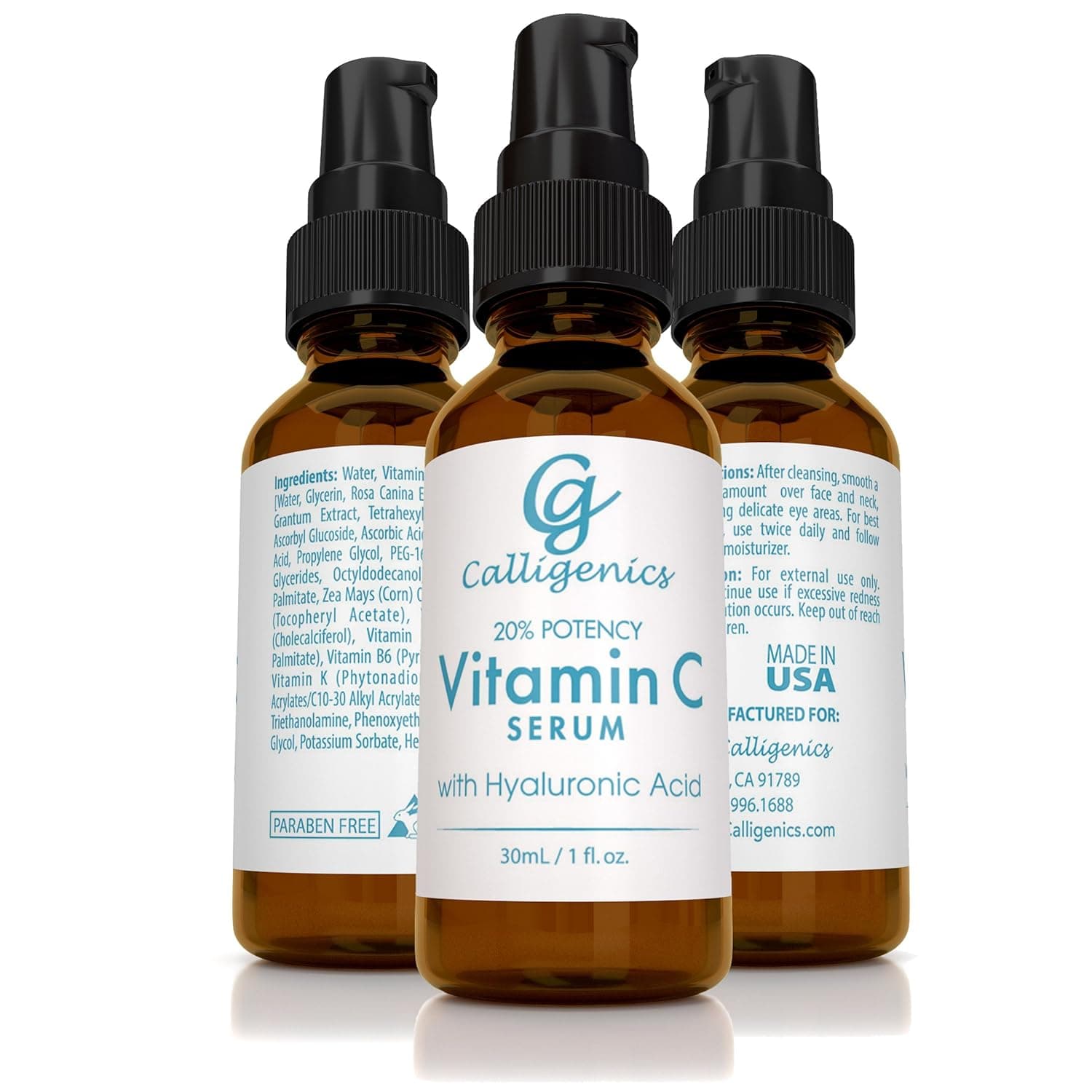 Calligenics Best Vitamin C Serum Anti-Aging Skin Care Moisturizer with Hyaluronic Acid and Vitamin E