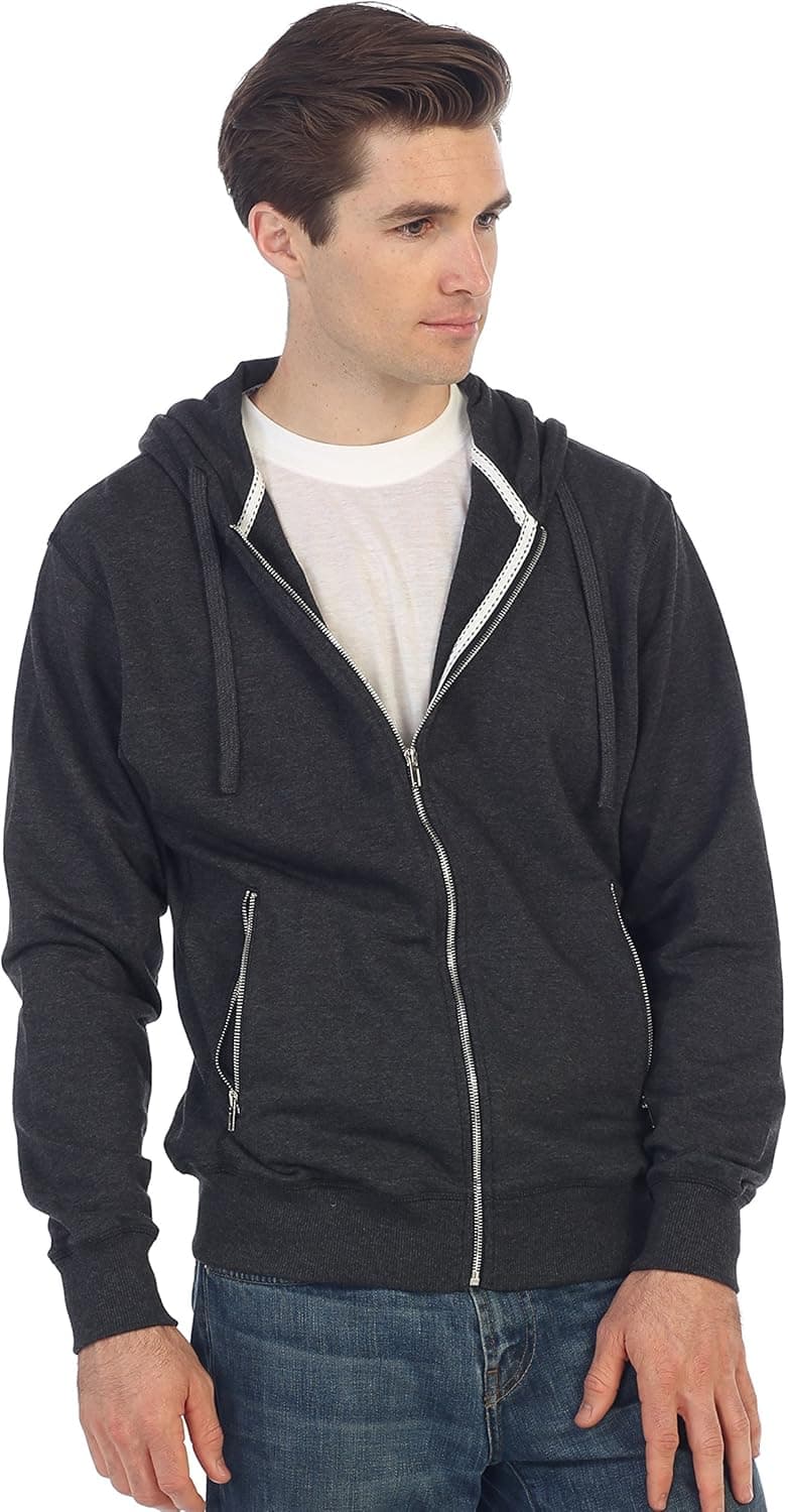 Gioberti Men's Full Zip Up Hoodie with Metal Zipper Pockets
