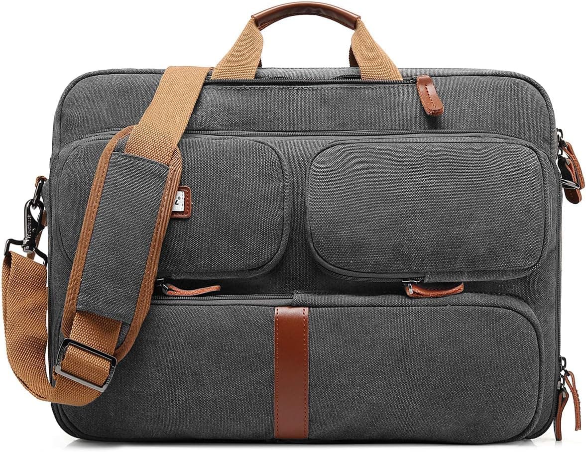 CoolBELL Convertible Laptop Bag Backpack Messenger Bag Shoulder bag Business Briefcase Multi-functional Travel Rucksack 17.3 Inches Laptop Case For Men/Women (Canvas Dark Grey)