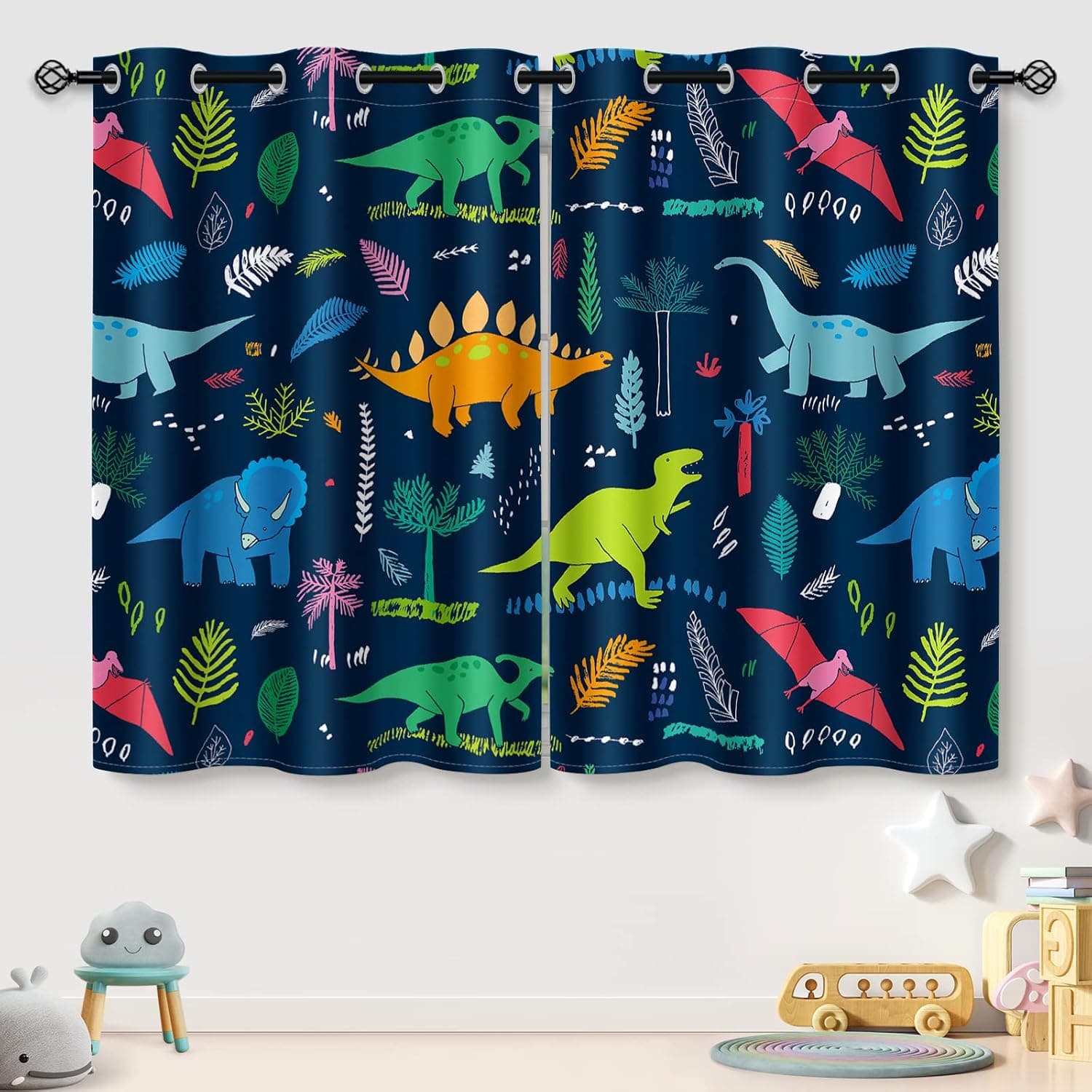 Aimego Kids Boys Dinosaur Blackout Curtains Girls Teens Child Bedroom Living Room Decor Dino Cartoon Wild Animals Nursery Darkening Privacy Grommet Window Drapes Set 2 Panels, 42" x 63"