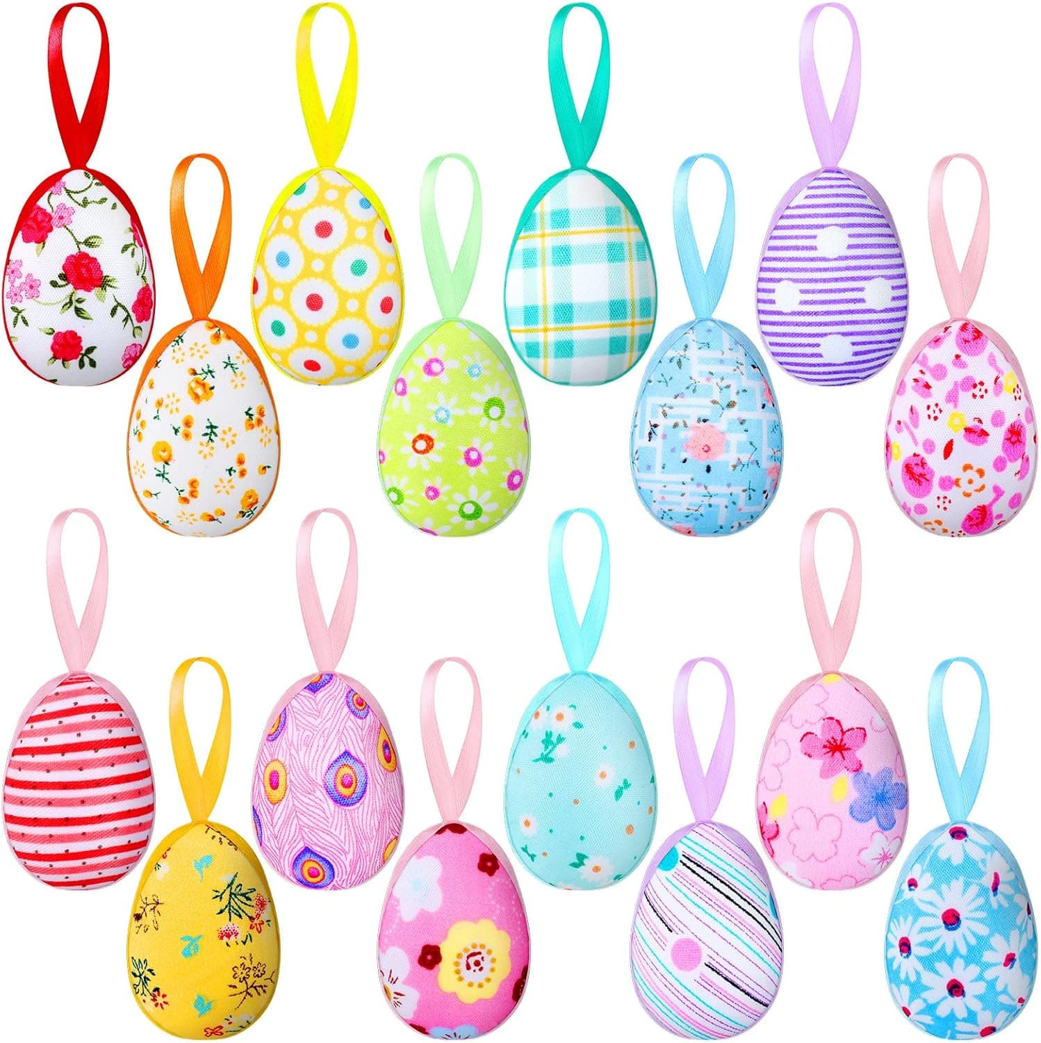 ADXCO 16 Pieces Easter Hanging Eggs Colorful Foam Easter Hanging Eggs 1.8 x 1.18 Inch Easter Tree Ornaments for Party Easter Hanging Decor Party Favors Supplies Birthday Gift