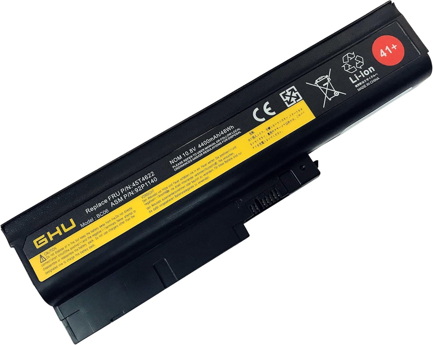GHU New Battery 48 WH Replacement for 41+ 40Y6799 40Y6797 Compatible with Lenovo ThinkPad R60 R60e T60 T60p Z60 Z60m Z61 Z61p T500 W500 42T4619 42T4620 92P1133 40Y6795 92P1133 R500 SL300 SL400 SL500