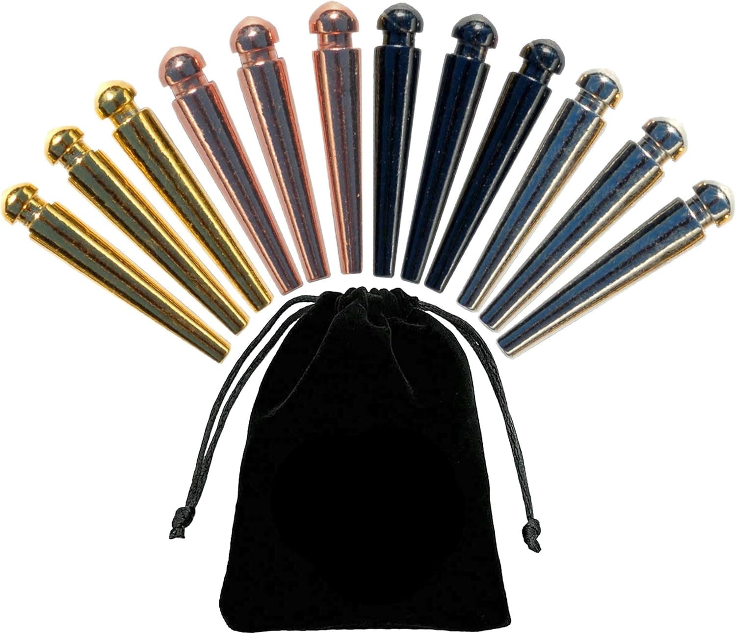 WE Games Easy-Grip Metal Cribbage Board Pegs and Velvet Pouch - Set of 12 Pins (3 Brass, 3 Chrome, 3 Black, 3 Copper)