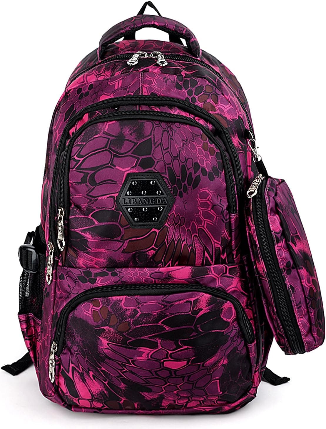 UTO Fashion Backpack Waterproof Nylon Rucksack School College Bookbag Shoulder Purse with Pencil Case Rose Red