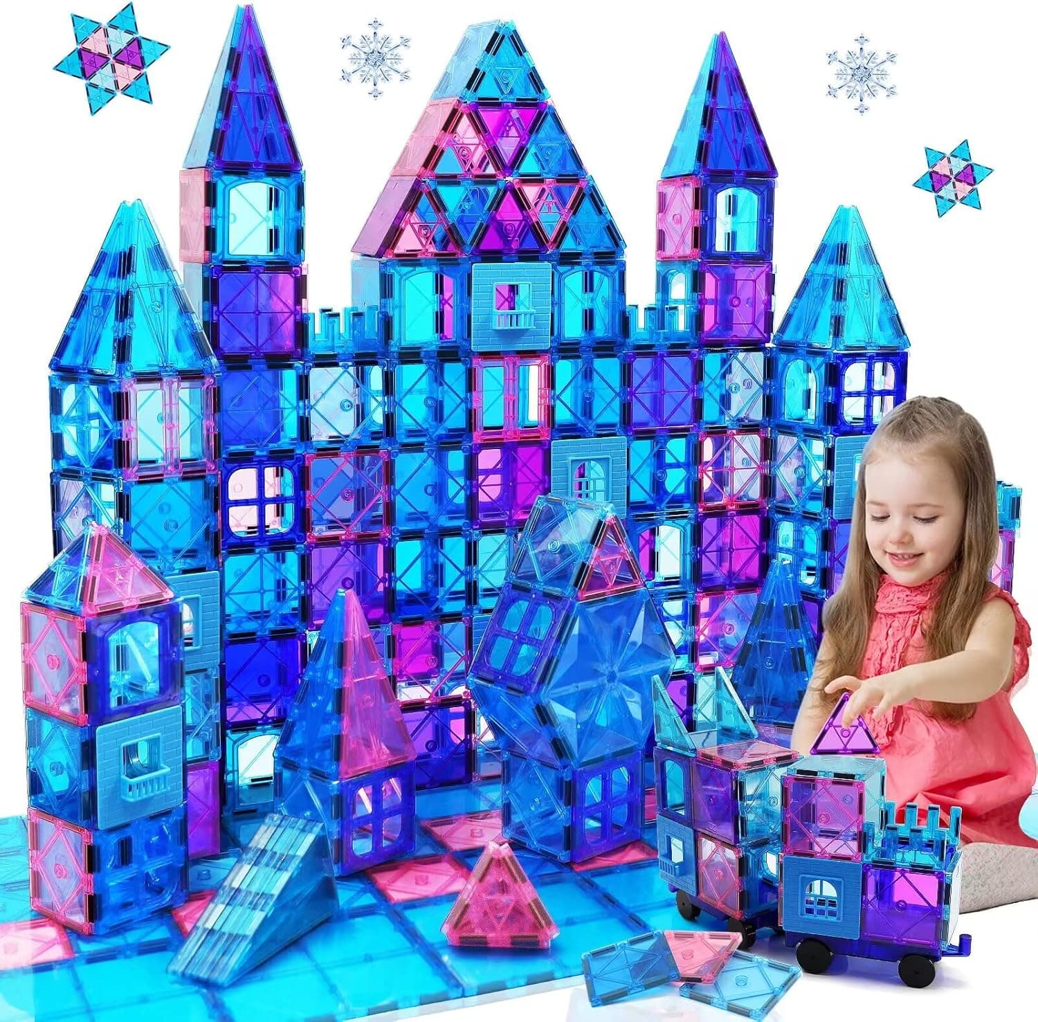 KAEILORU Magnetic Tiles Kids Toys for 2 3 4 5 6 7 8 Year Old Girls Boys 3D Frozen Princess Castle Magnetic Building Blocks Educational Toddler Toys for Age 2-4 5 6-8 Year Old BirthdayGifts 104pcs