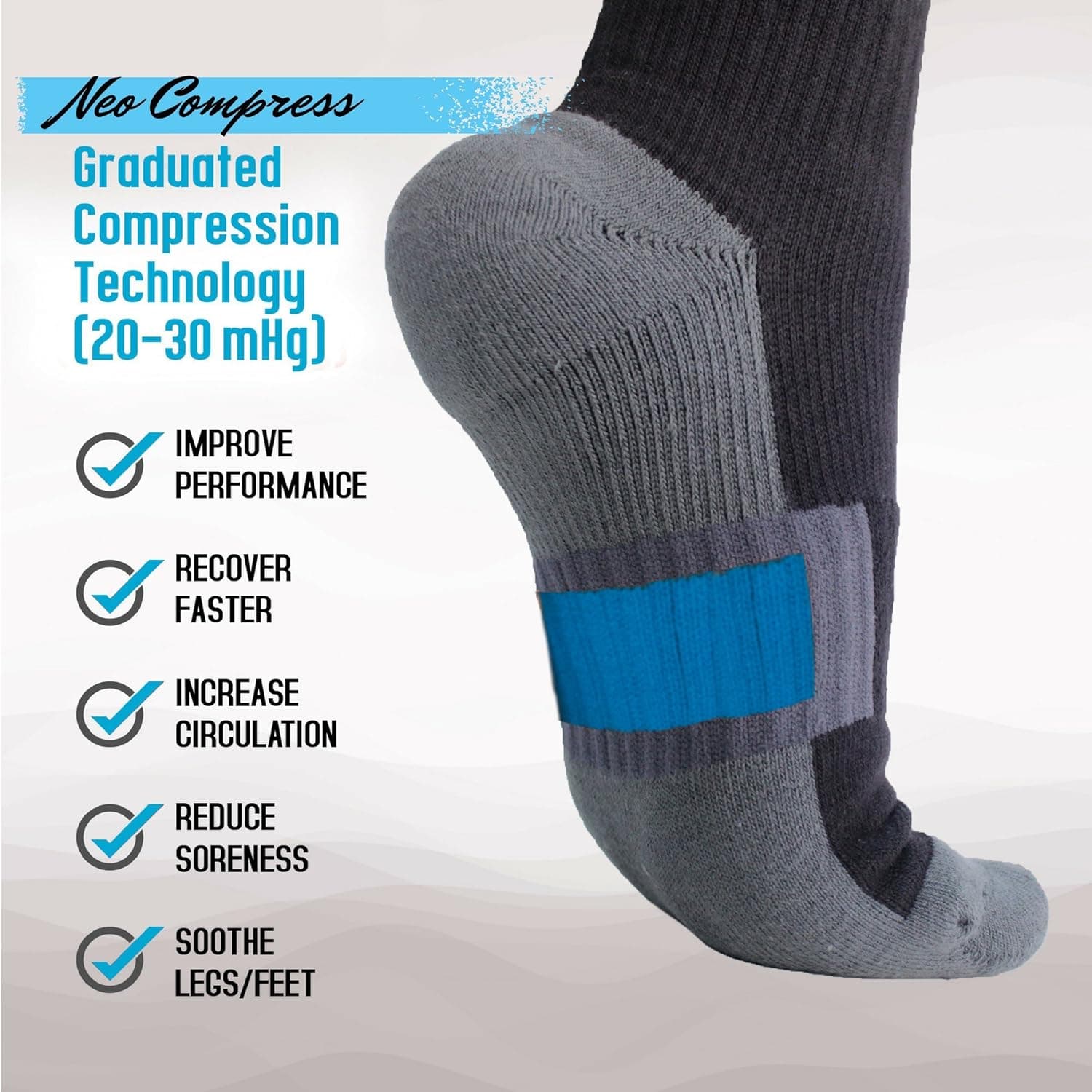 Neo Compress Travel Compression Socks 20-30mmHG - Reinforced Ankle and Arch Support, Pressure dispersing heal, Enhanced Stability of Ankles, Ideal for Running, Cycling, Hiking, and Much More