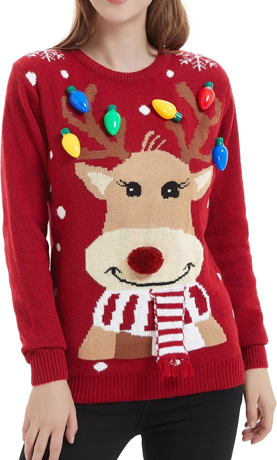 Women's Christmas Reindeer Traditional Knitted Holiday Ugly Sweater Girl Pullover Cardigan