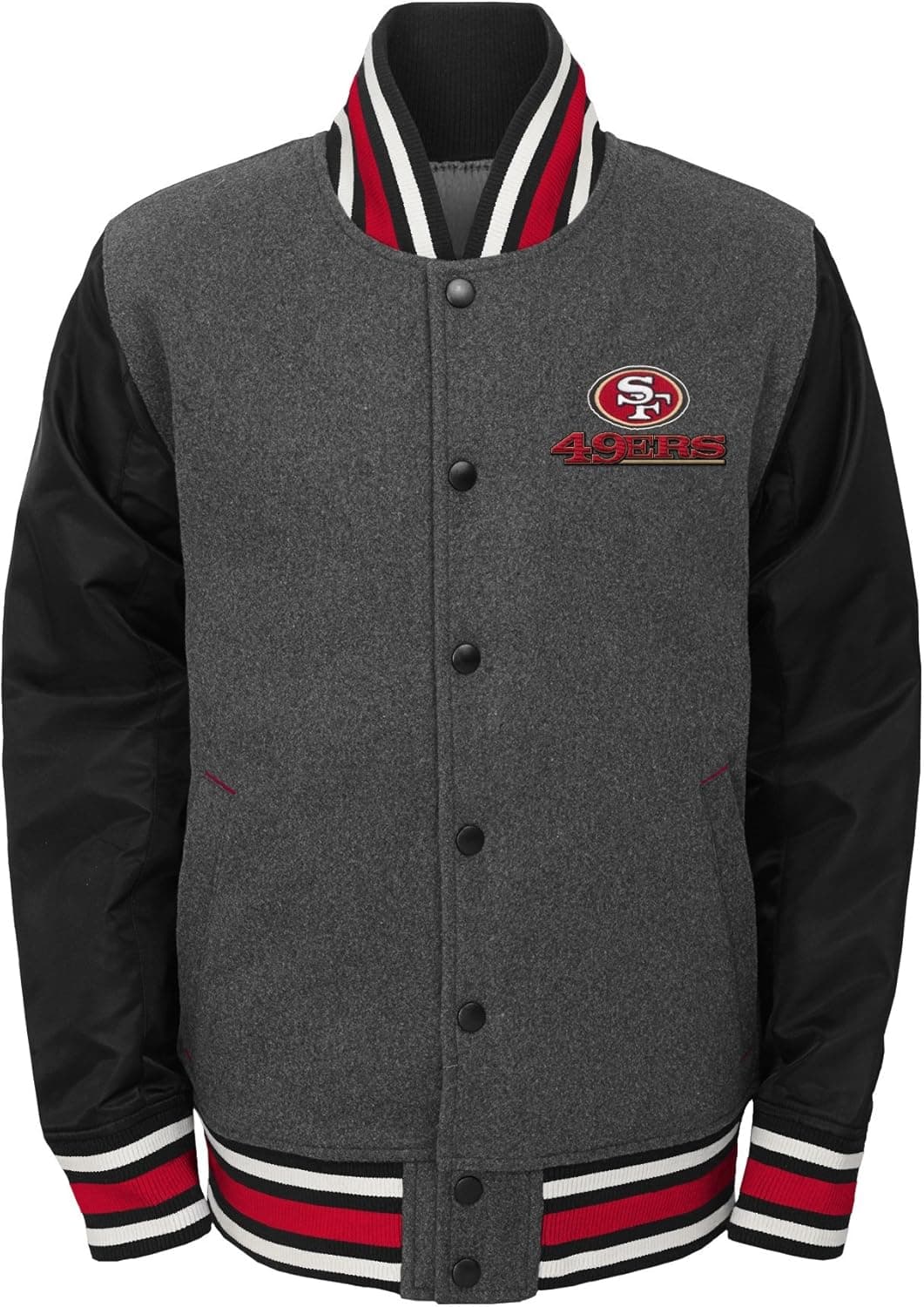 NFL San Francisco 49ers Youth Boys "Letterman" Varsity Jacket Charcoal Grey, Youth Large(14-16)